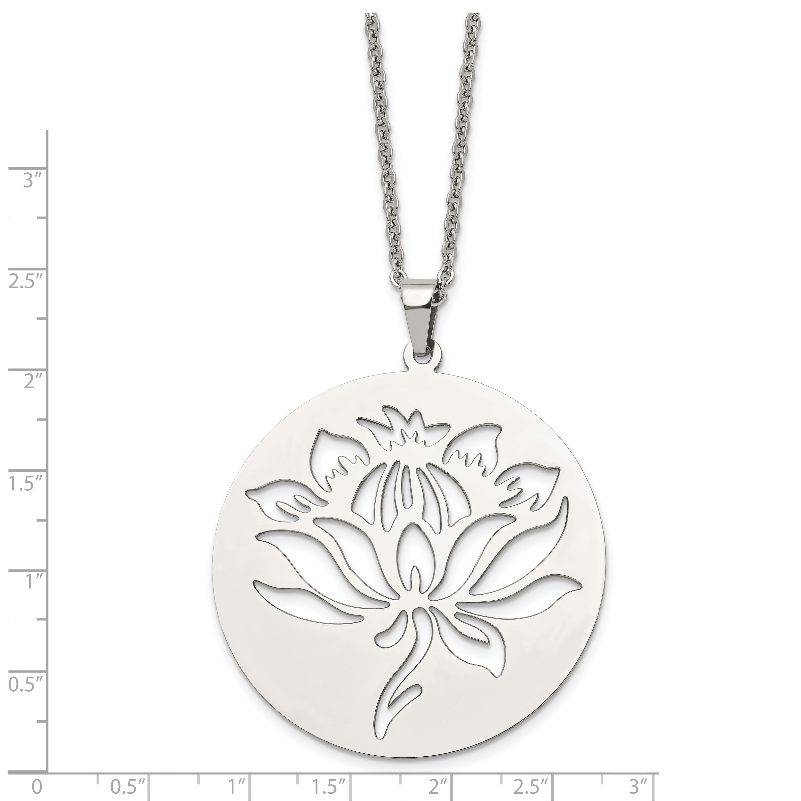 Chisel Stainless Steel Polished Flower Cut-out Circle Pendant on a 22 inch Cable Chain Necklace
