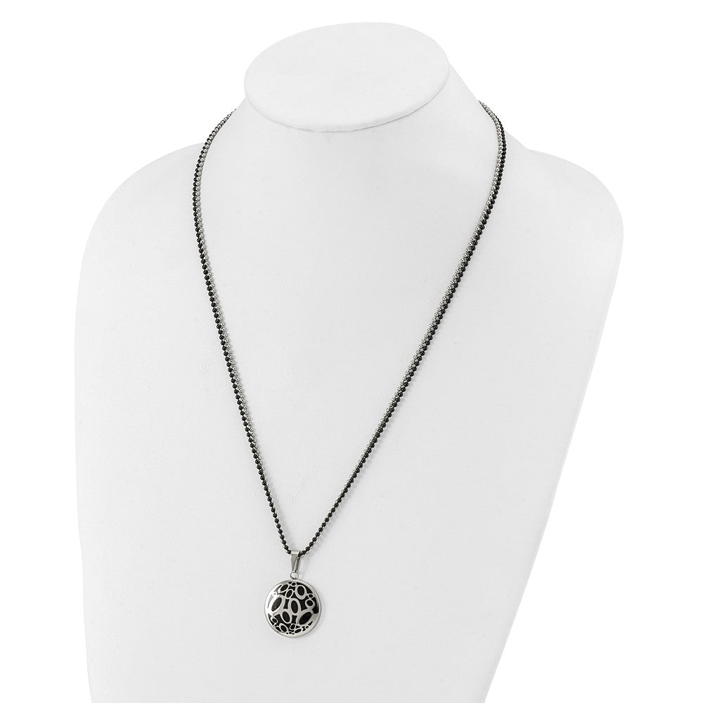 Stainless Steel Black Rubber Fancy Circles 22in Necklace