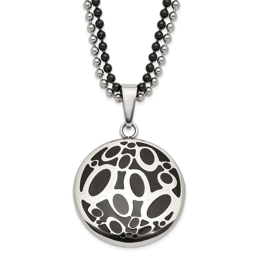 Stainless Steel Black Rubber Fancy Circles 22in Necklace
