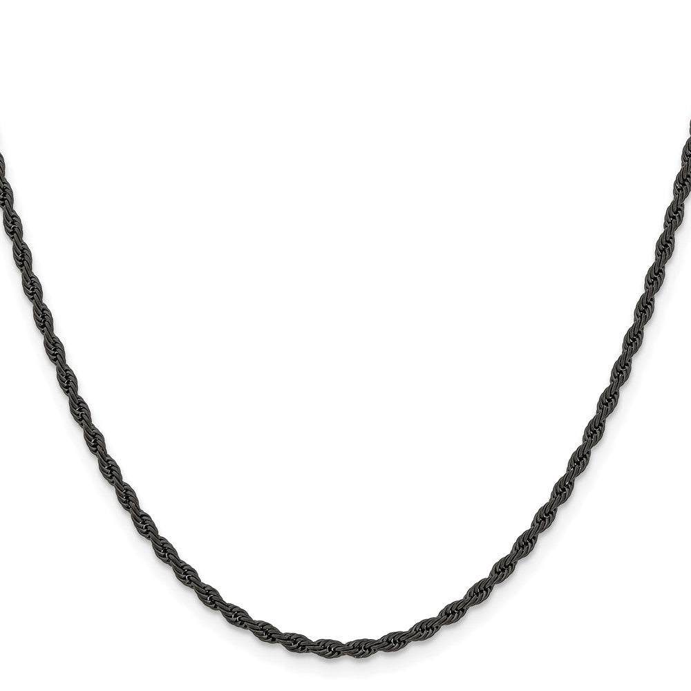Chisel Stainless Steel Polished Black IP-plated 2.4mm 22 inch Rope Chain