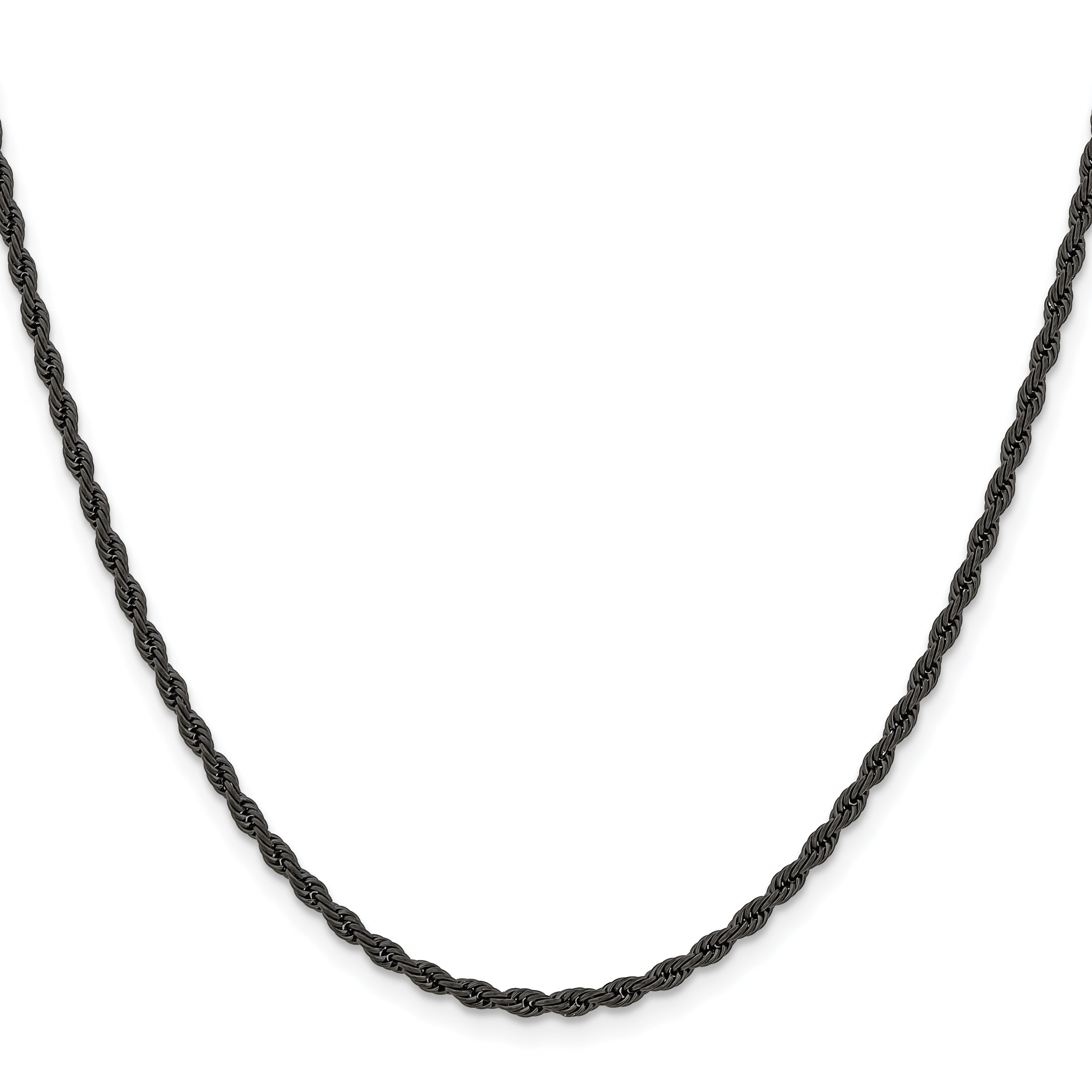 Chisel Stainless Steel Polished Black IP-plated 2.4mm 18 inch Rope Chain