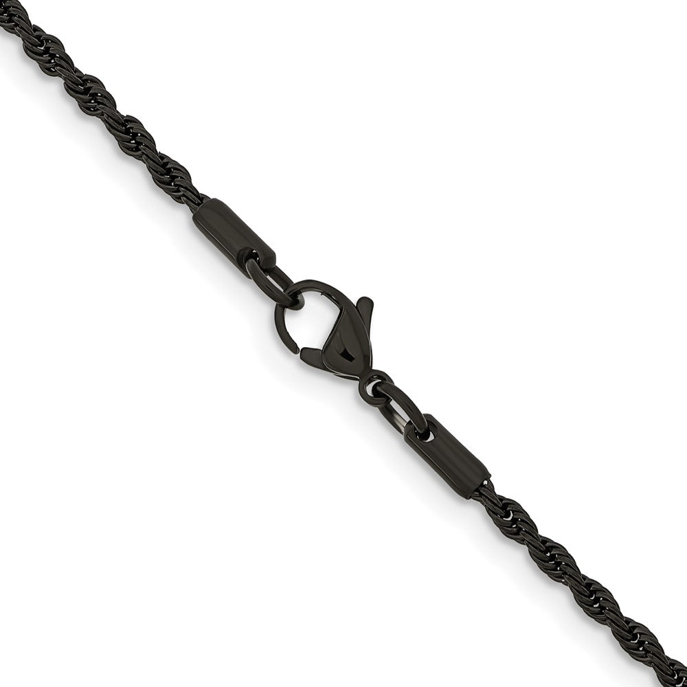 Chisel Stainless Steel Polished Black IP-plated 2.4mm 22 inch Rope Chain
