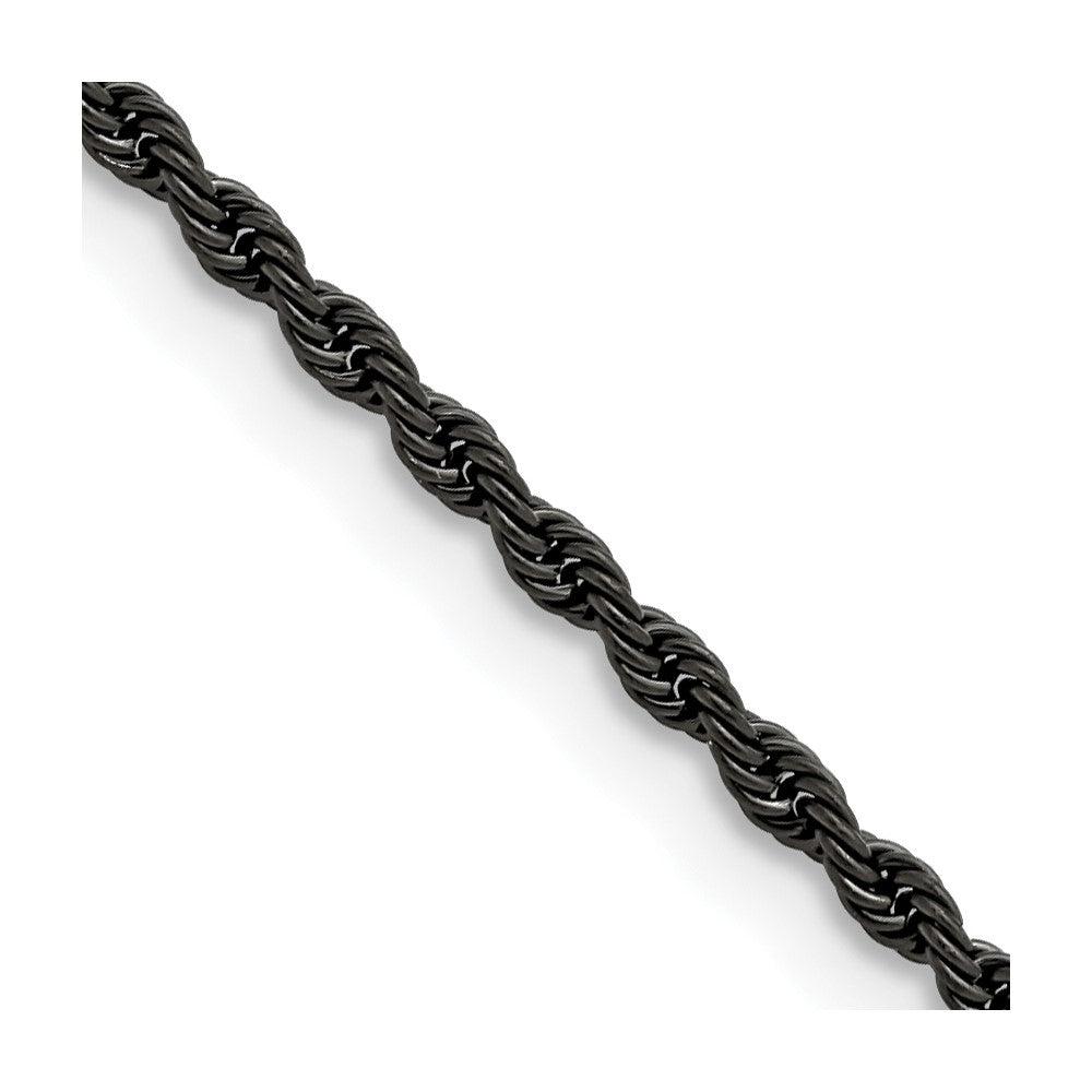 Chisel Stainless Steel Polished Black IP-plated 2.4mm 22 inch Rope Chain