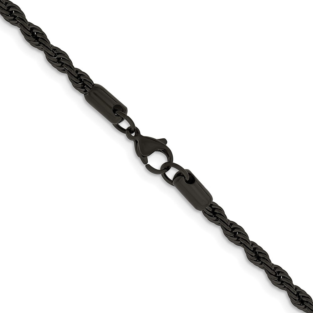 Chisel Stainless Steel Polished Black IP-plated 4mm 30 inch Rope Chain