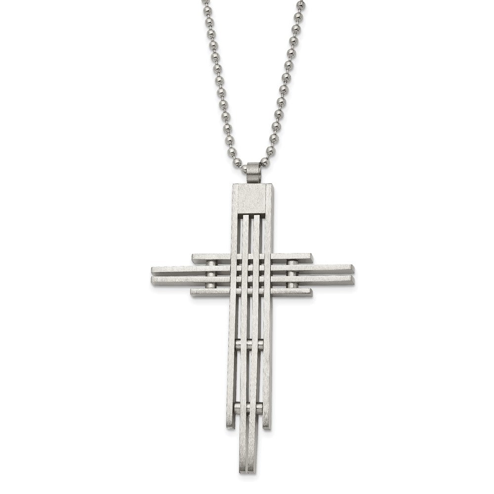 Chisel Stainless Steel Brushed and Polished Cross Pendant on a 24 inch Ball Chain Necklace