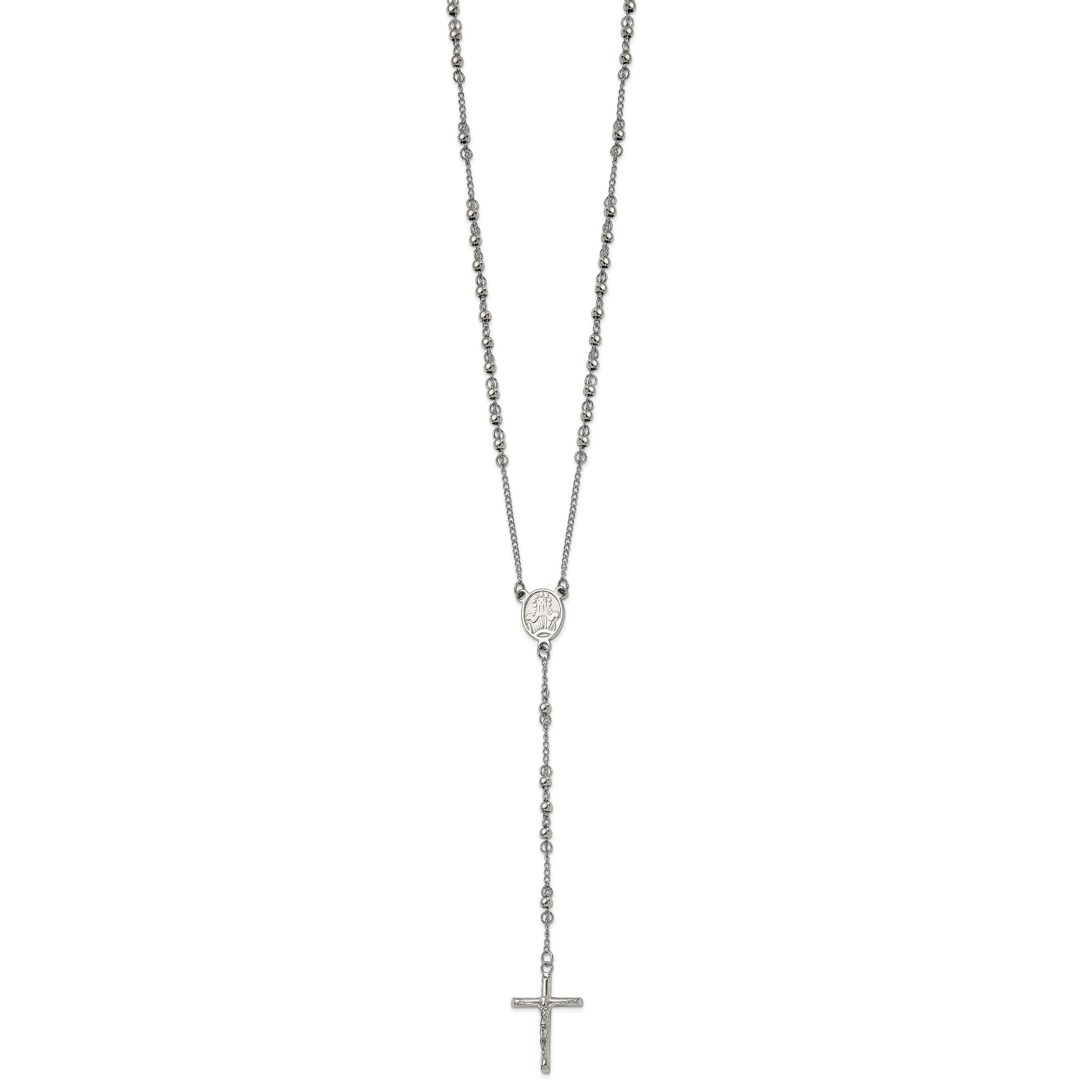 Chisel Stainless Steel Polished 4Mm Beaded 25 Inch Rosary Necklace