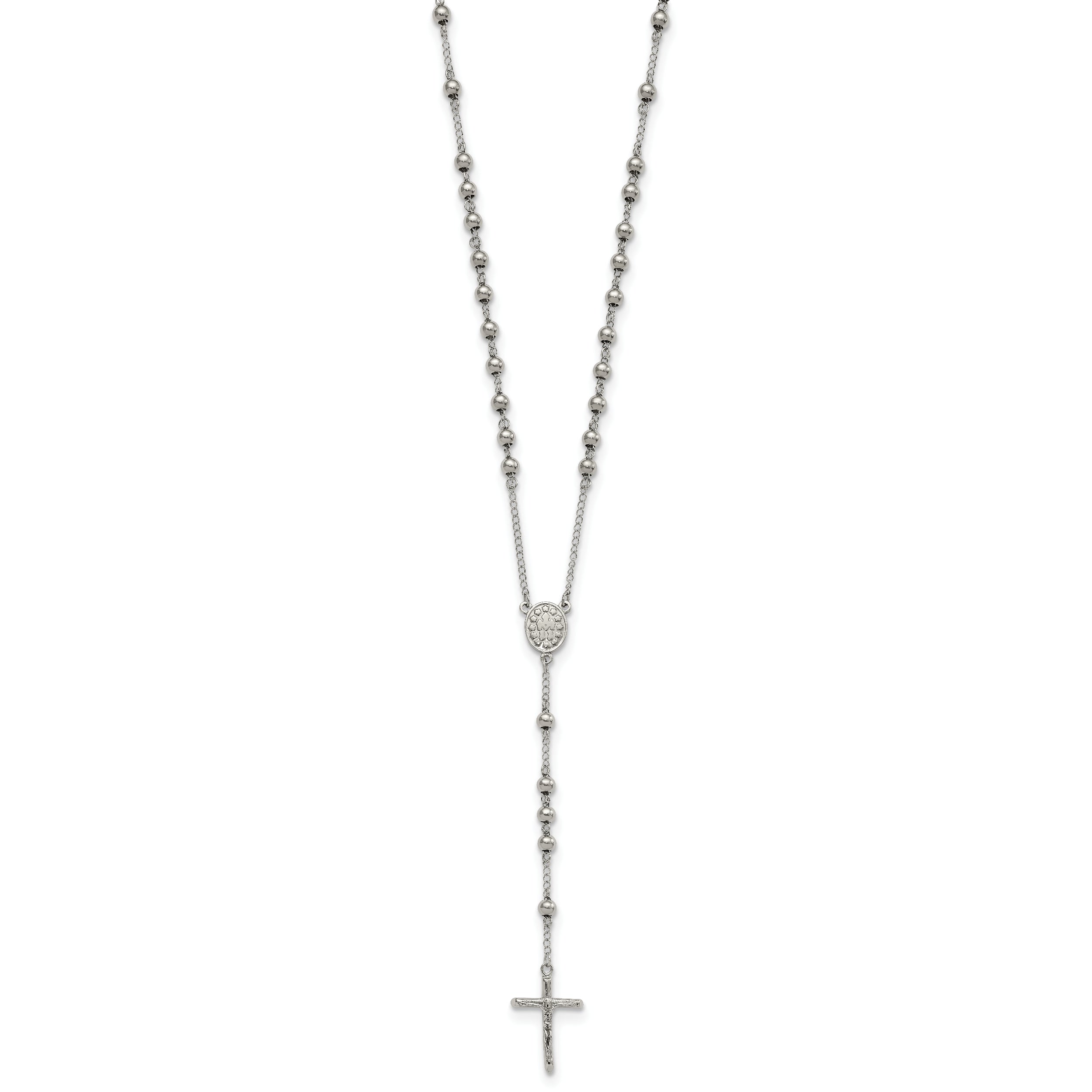 Chisel Stainless Steel Polished 6Mm Beaded 29.5 Inch Rosary Necklace
