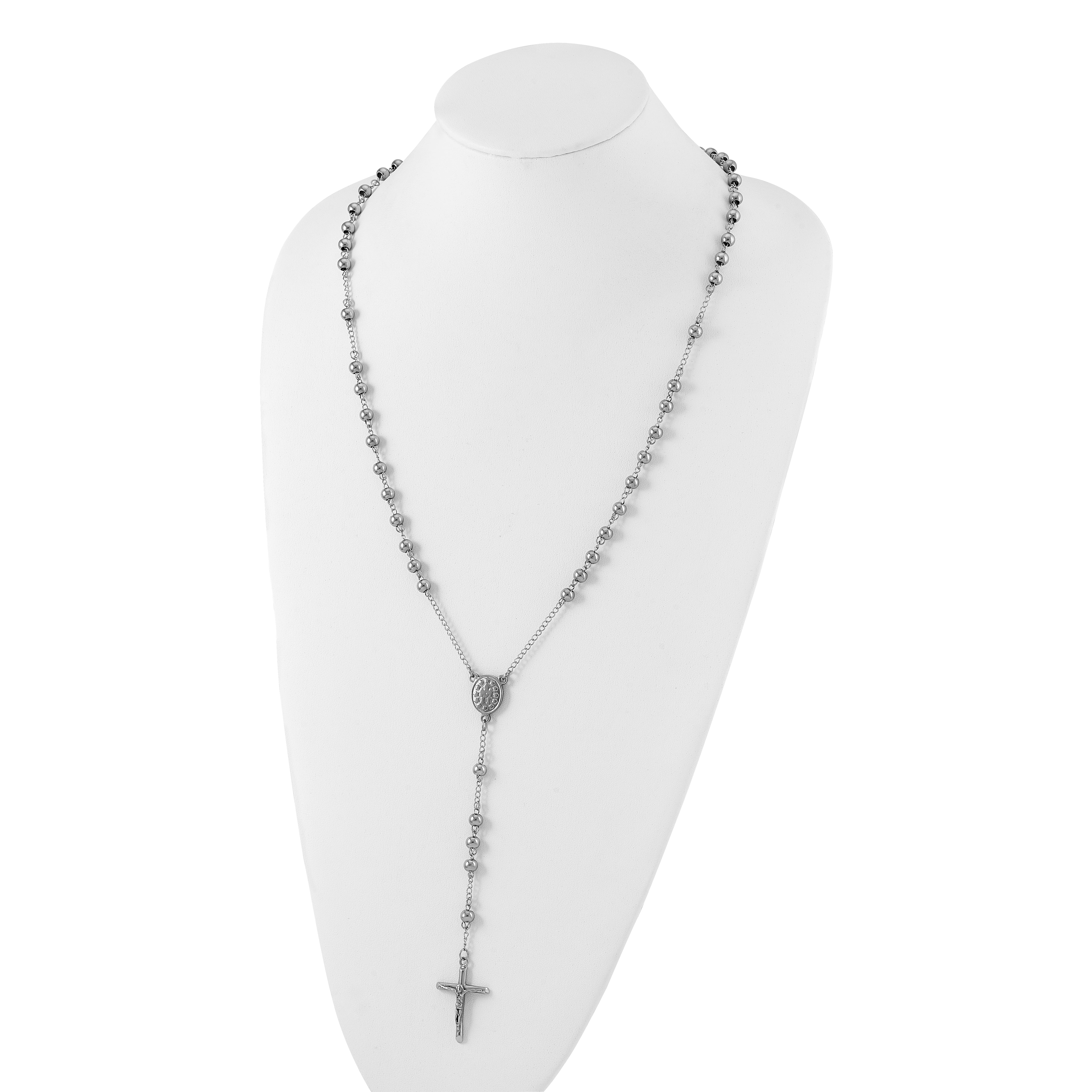 Chisel Stainless Steel Polished 6Mm Beaded 29.5 Inch Rosary Necklace