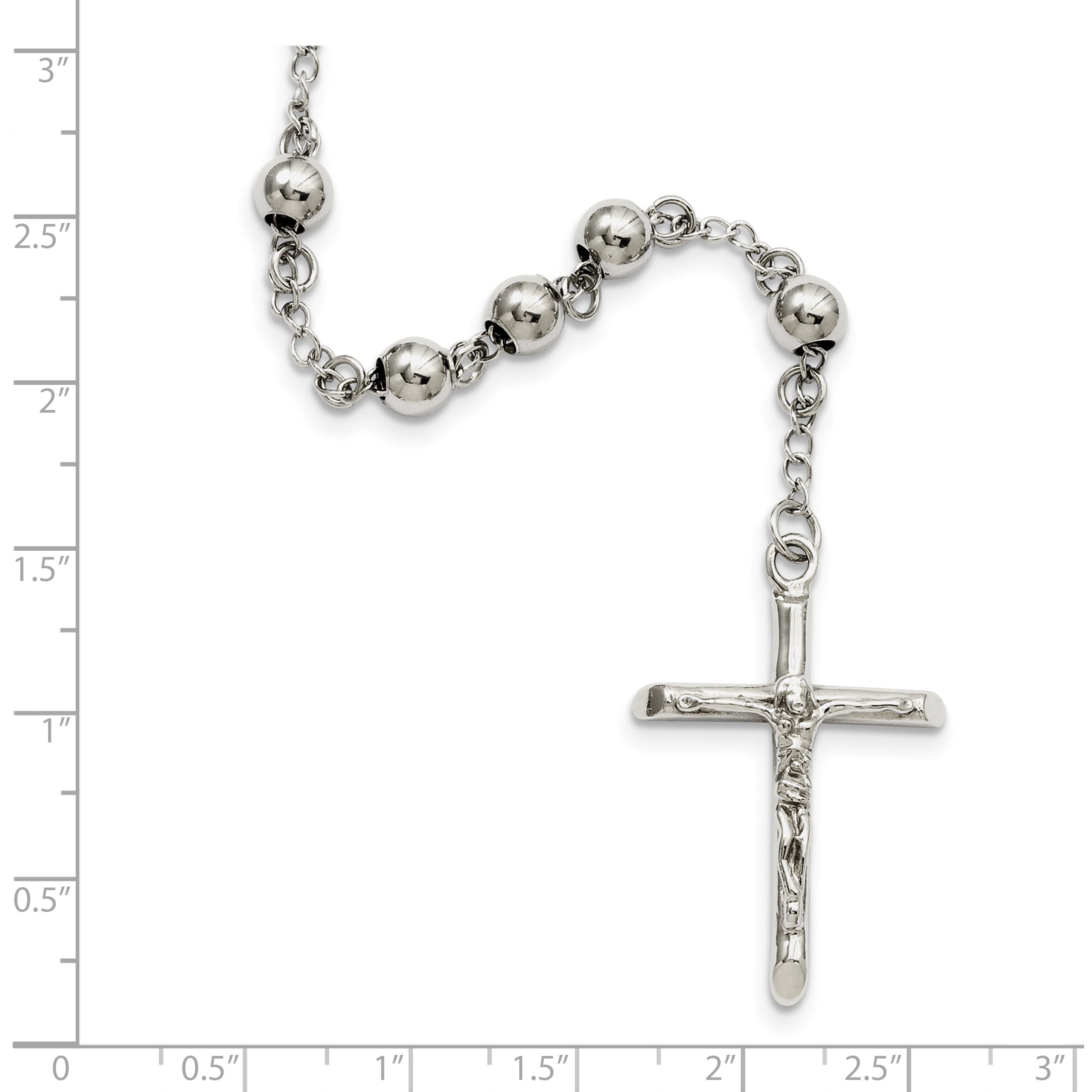 Chisel Stainless Steel Polished 6Mm Beaded 29.5 Inch Rosary Necklace