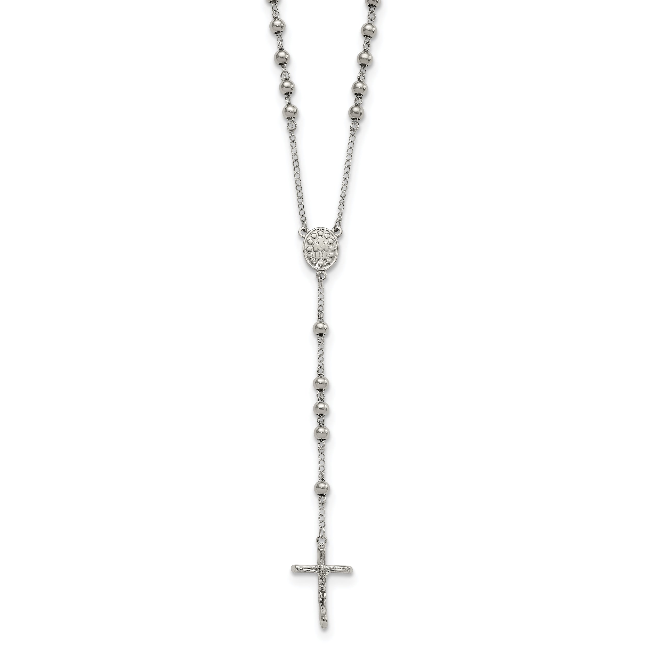 Chisel Stainless Steel Polished 6Mm Beaded 29.5 Inch Rosary Necklace