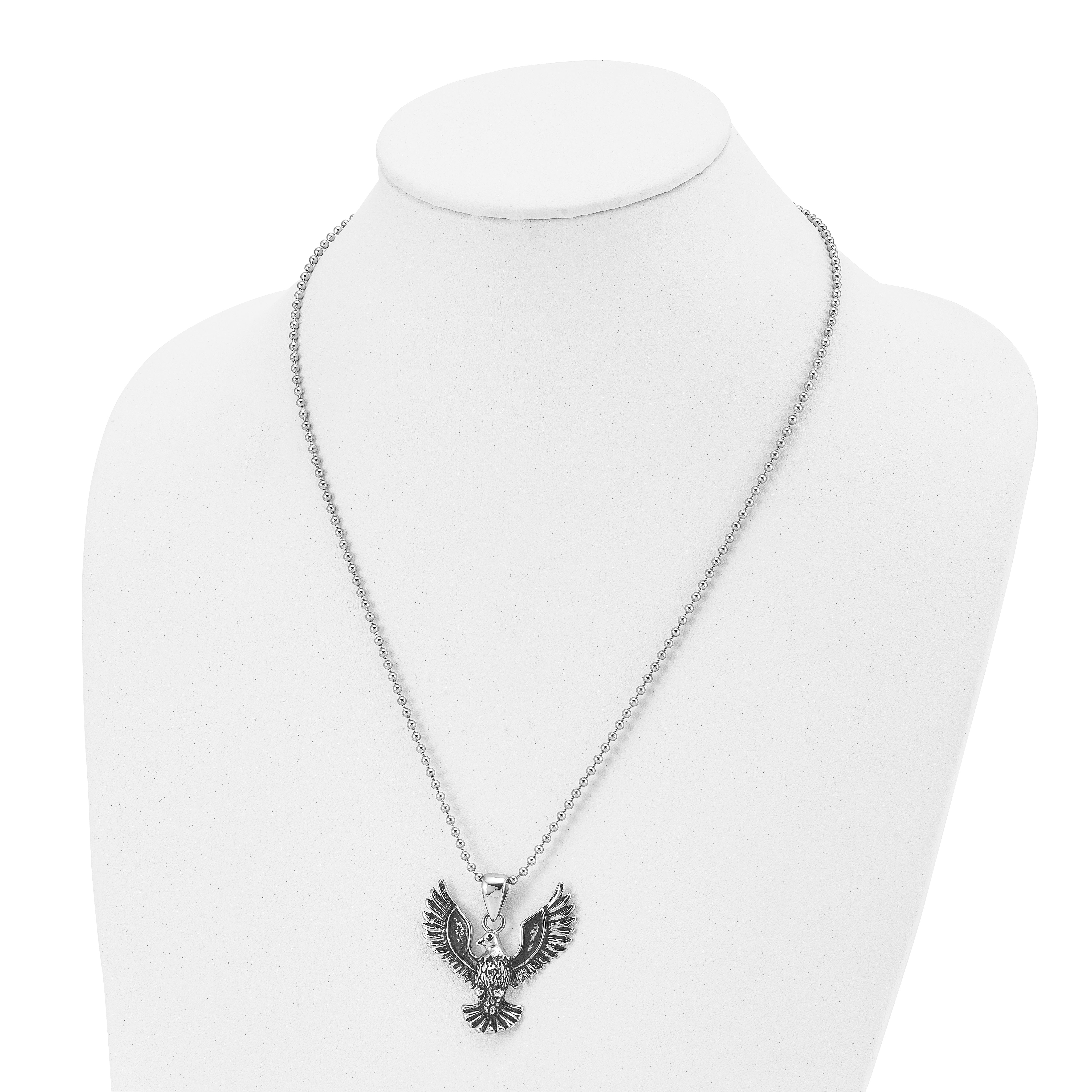 Chisel Stainless Steel Antiqued and Polished Eagle Pendant on a 22 inch Ball Chain Necklace
