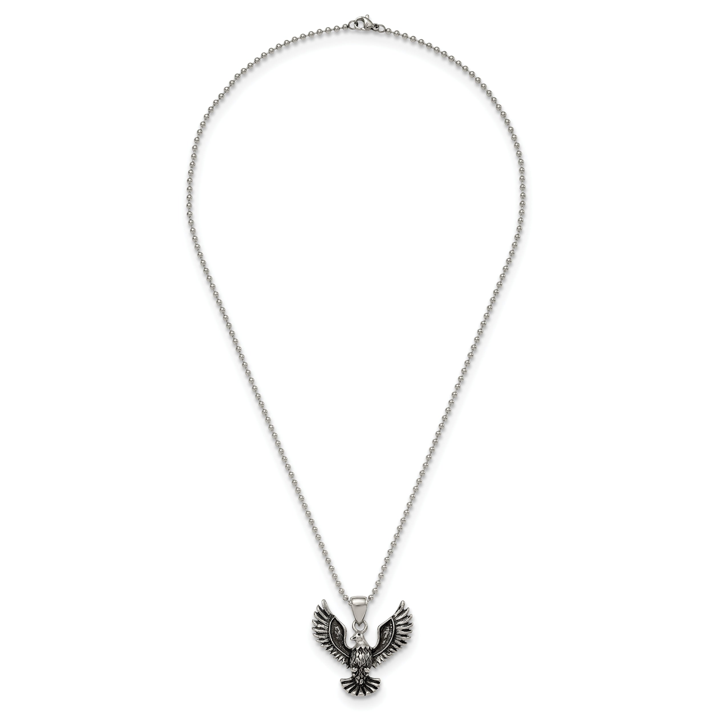 Chisel Stainless Steel Antiqued and Polished Eagle Pendant on a 22 inch Ball Chain Necklace