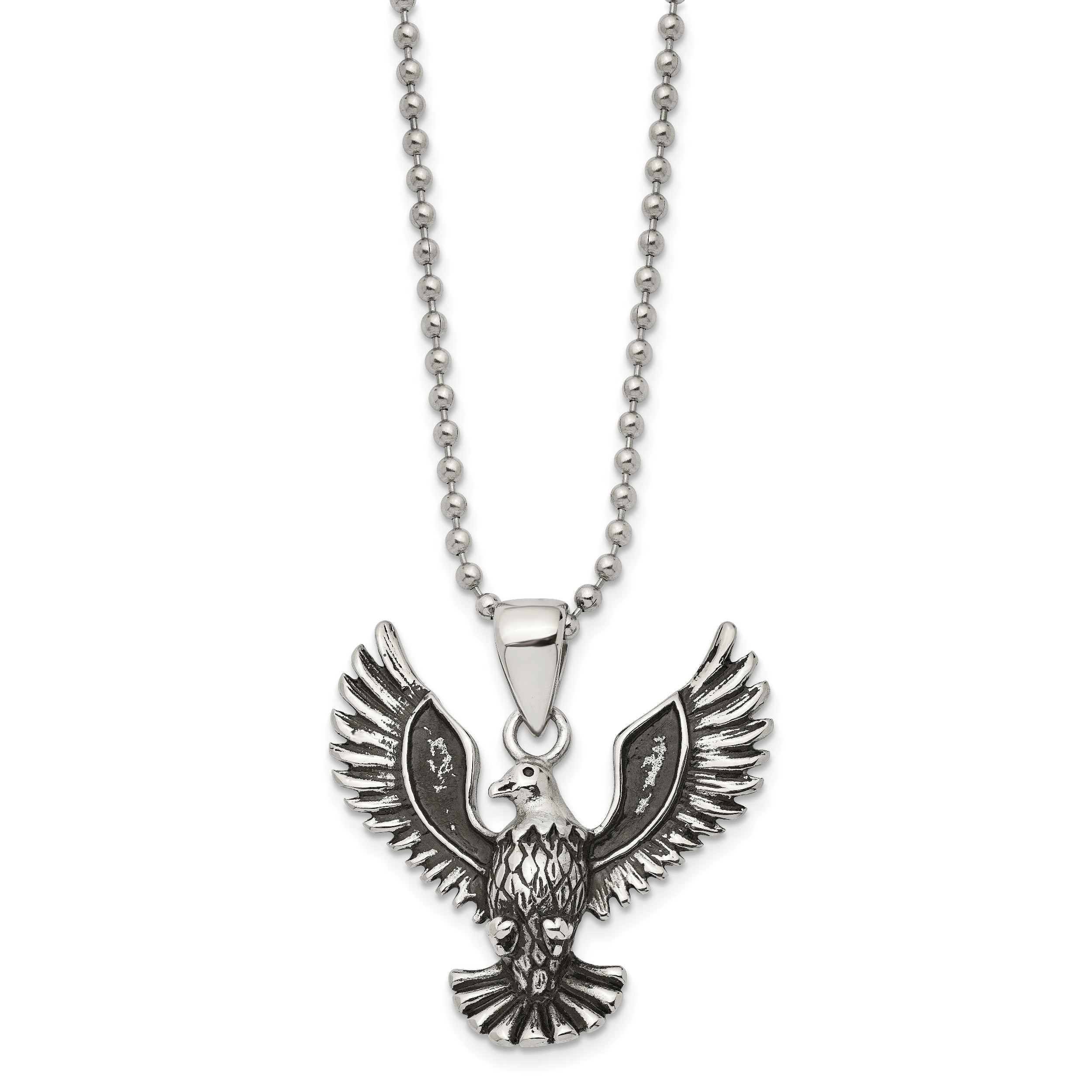 Chisel Stainless Steel Antiqued and Polished Eagle Pendant on a 22 inch Ball Chain Necklace