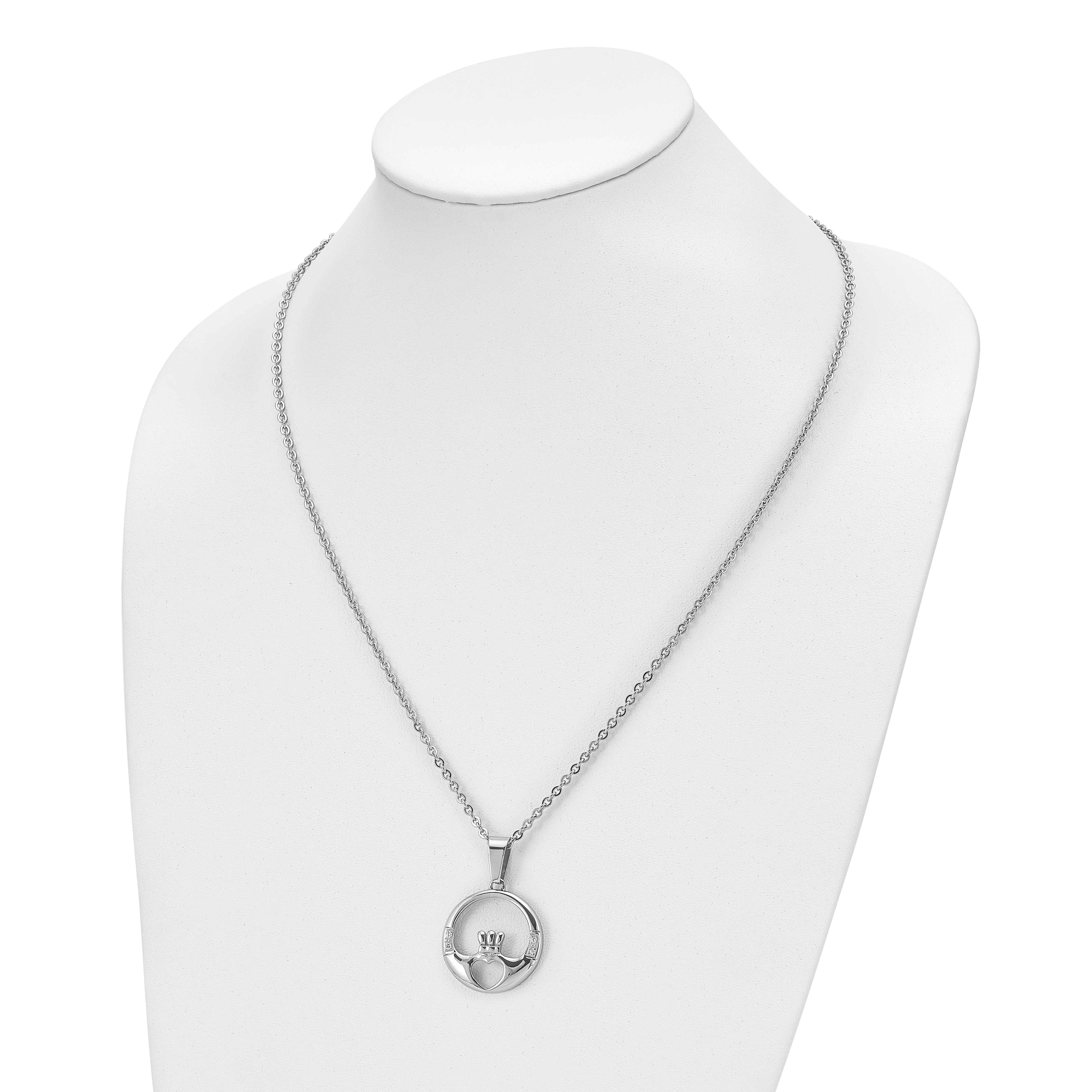 Chisel Stainless Steel Polished with CZ Claddagh Pendant on a 20 inch Cable Chain Necklace