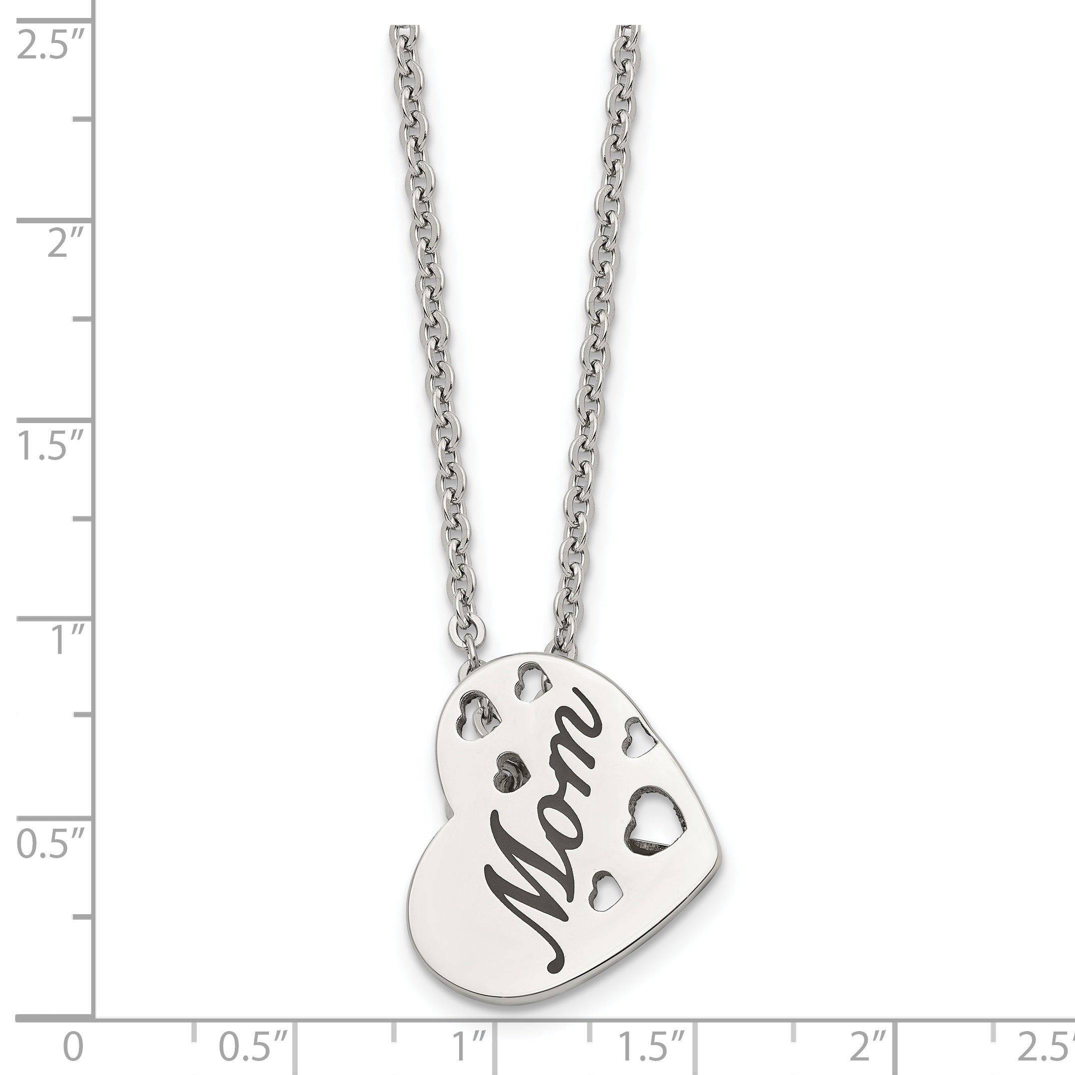 Chisel Stainless Steel Polished Enameled Mom Heart Pendant on a 20 inch Cable Chain Necklace