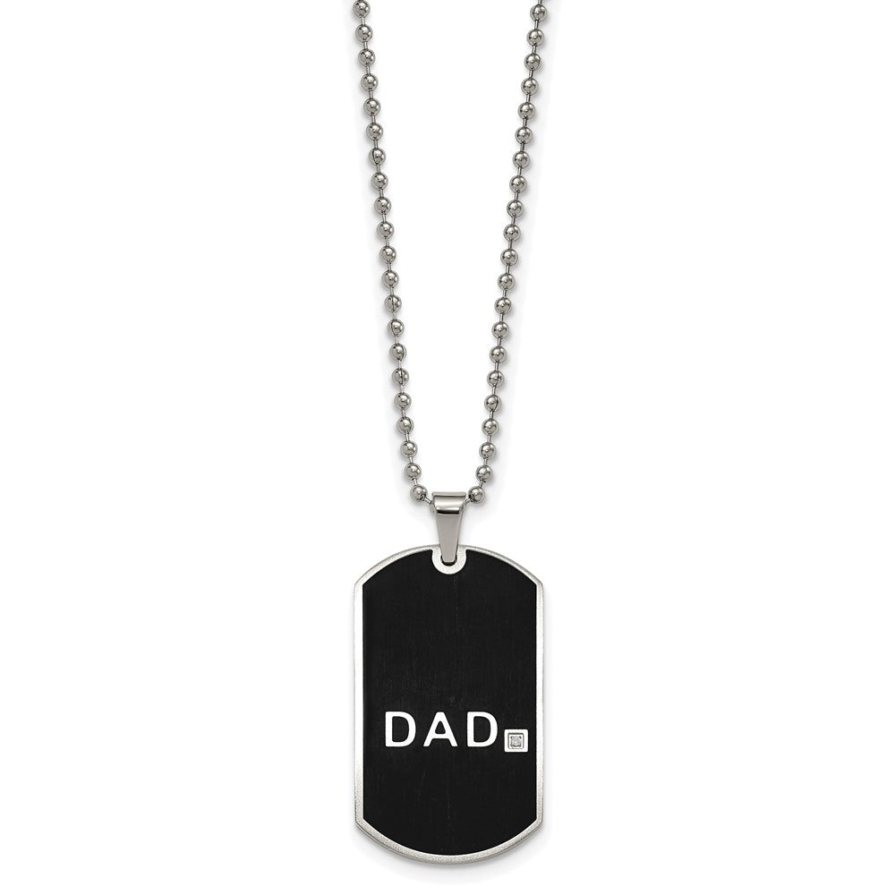 Chisel Stainless Steel Brushed Black IP-plated with CZ DAD 8.75 inch Bracelet and 24 inch Necklace Set