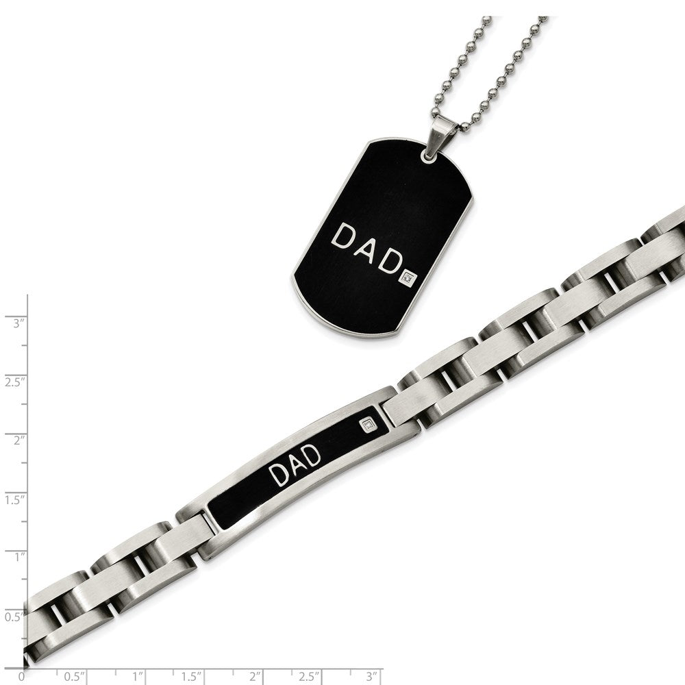Chisel Stainless Steel Brushed Black IP-plated with CZ DAD 8.75 inch Bracelet and 24 inch Necklace Set