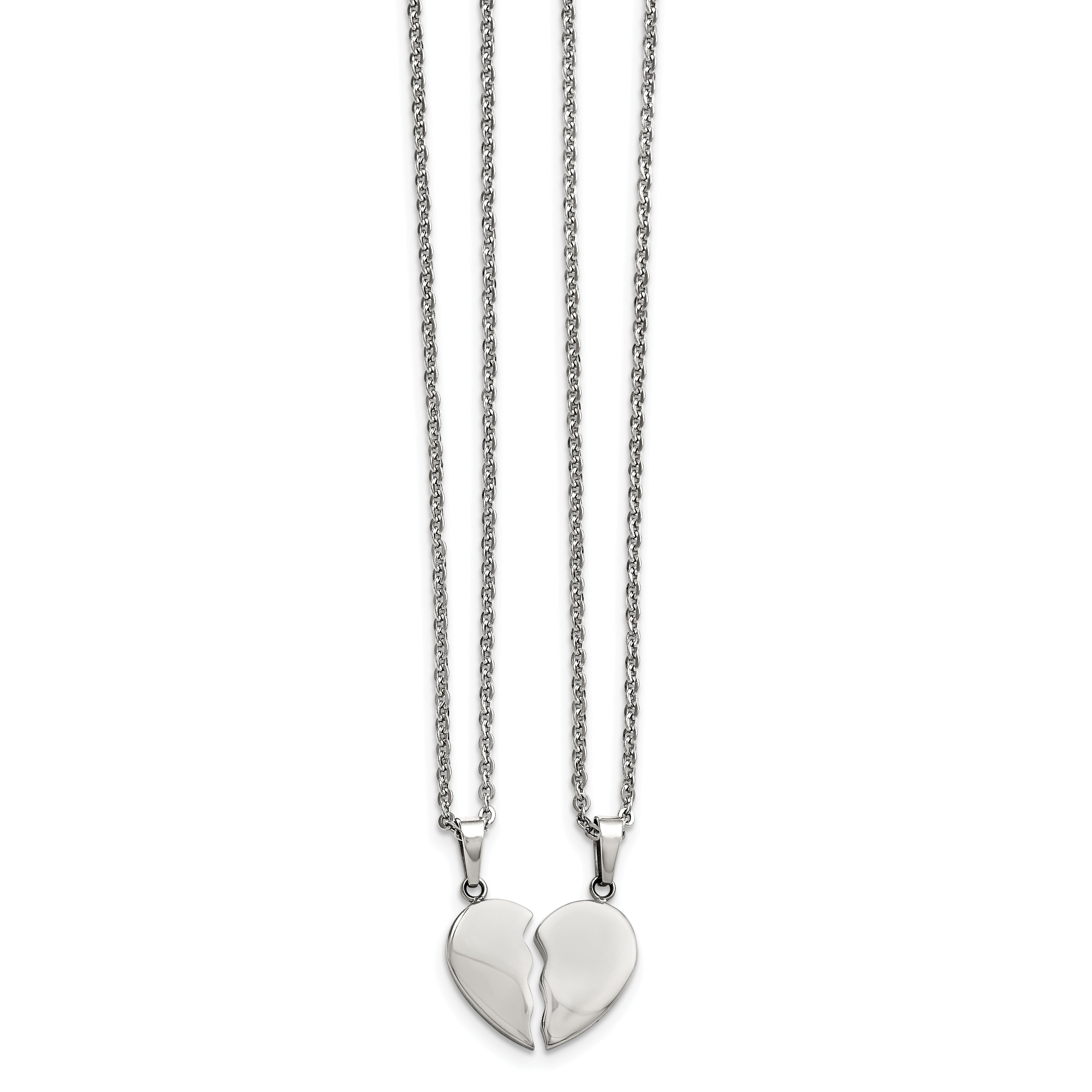 Chisel Stainless Steel Polished 2 Piece Heart Pendants On 20 Inch Cable Chain Necklace Set