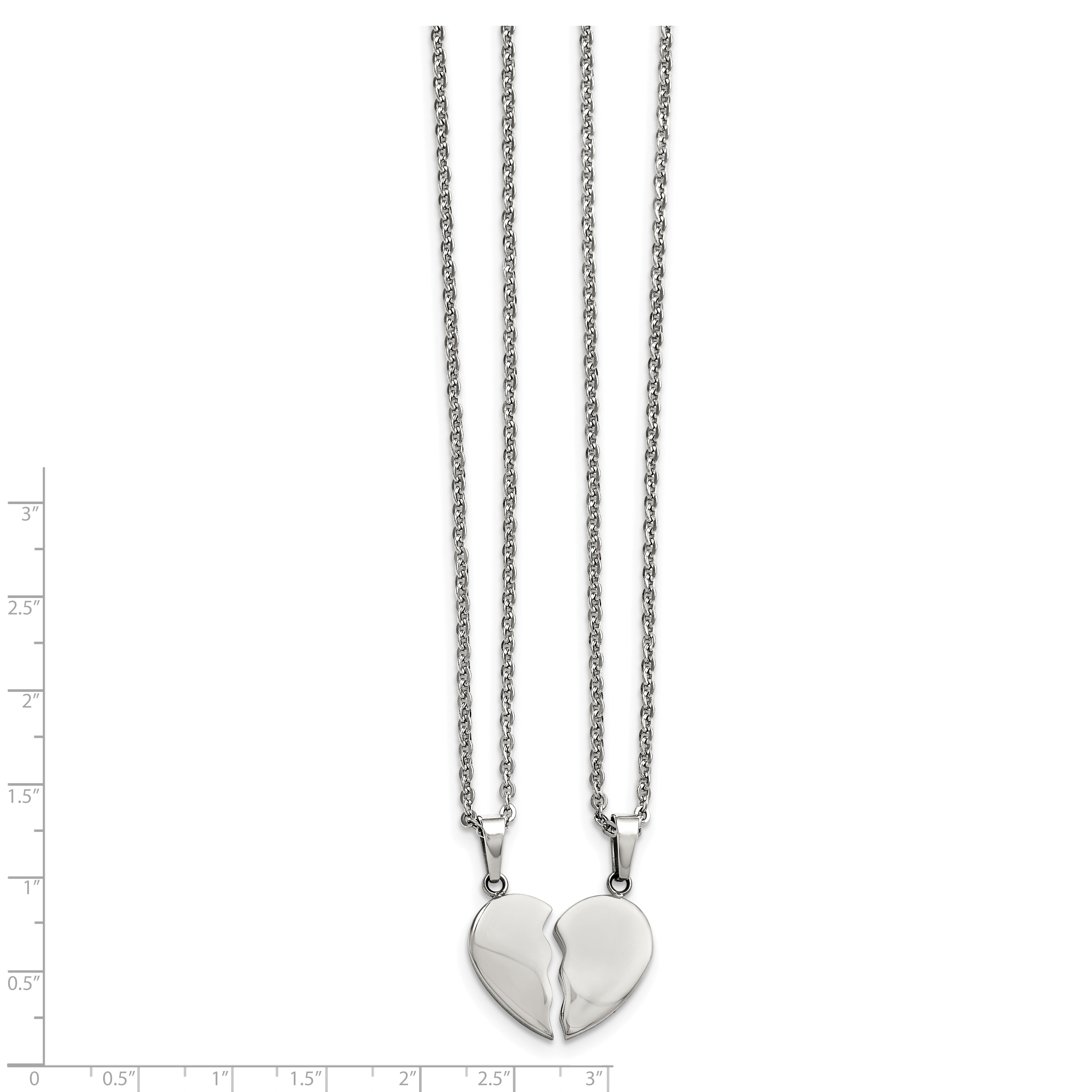 Chisel Stainless Steel Polished 2 Piece Heart Pendants On 20 Inch Cable Chain Necklace Set
