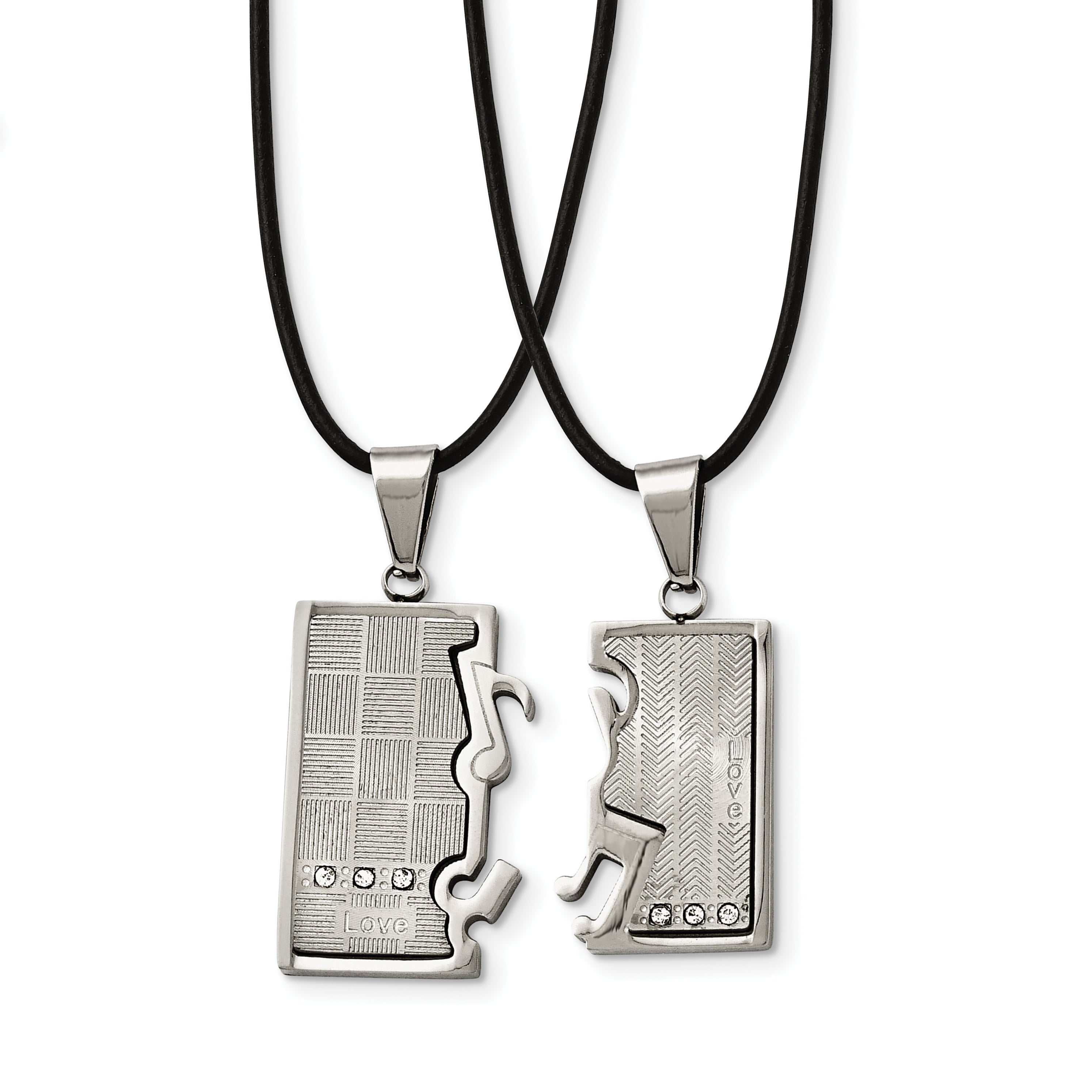 Chisel Stainless Steel Brushed And Polished With Cz Love And Music Pendants On 20 In Leather Cord Necklace Set