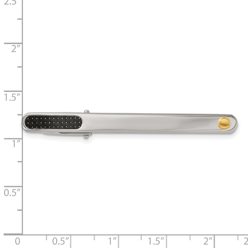 Chisel Stainless Steel with 18k Gold Accent Polished Black Carbon Fiber Inlay Tie Bar