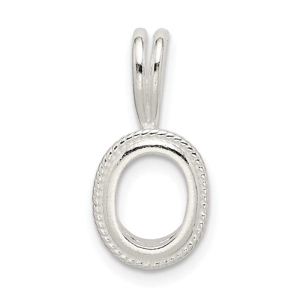 Sterling Silver Oval 8 x 6mm Rope Frame Back Set Fixed Bail Pendant Setting