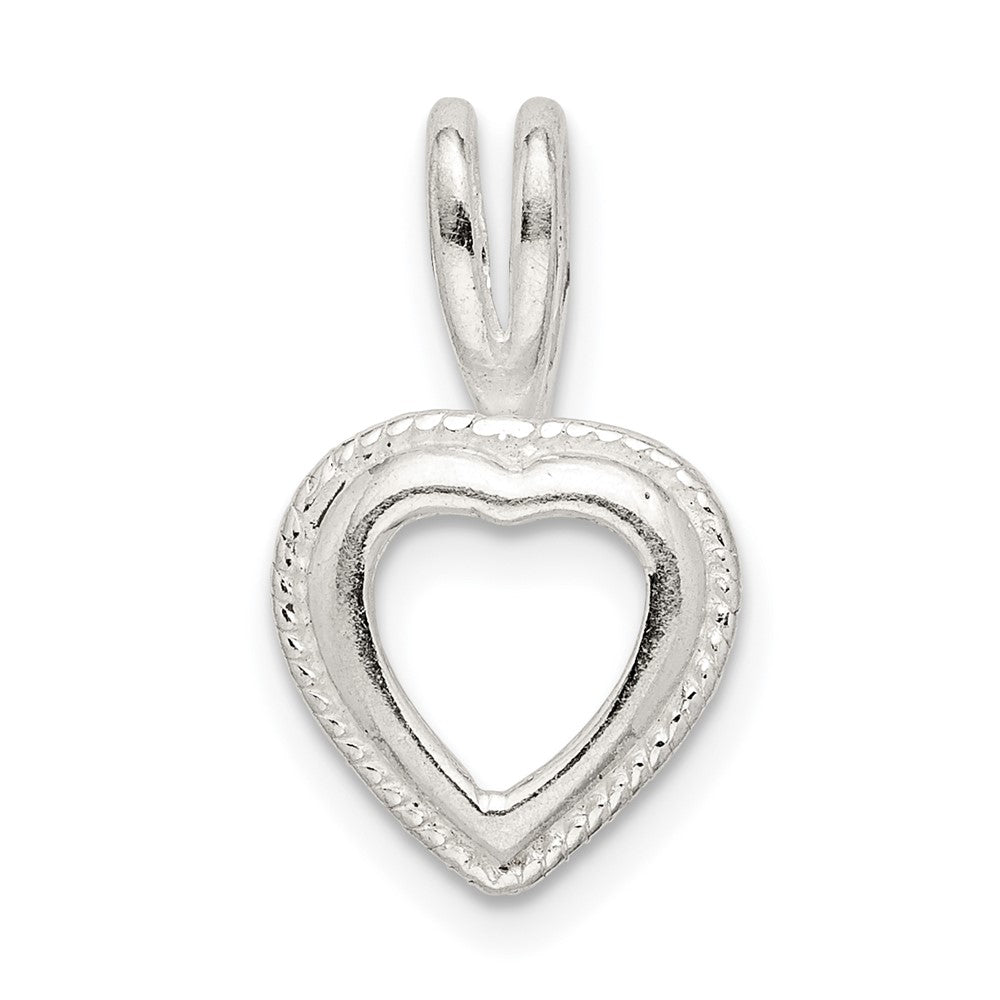 Sterling Silver Heart 9.0mm Rope Frame Back Set Fixed Bail Pendant Setting