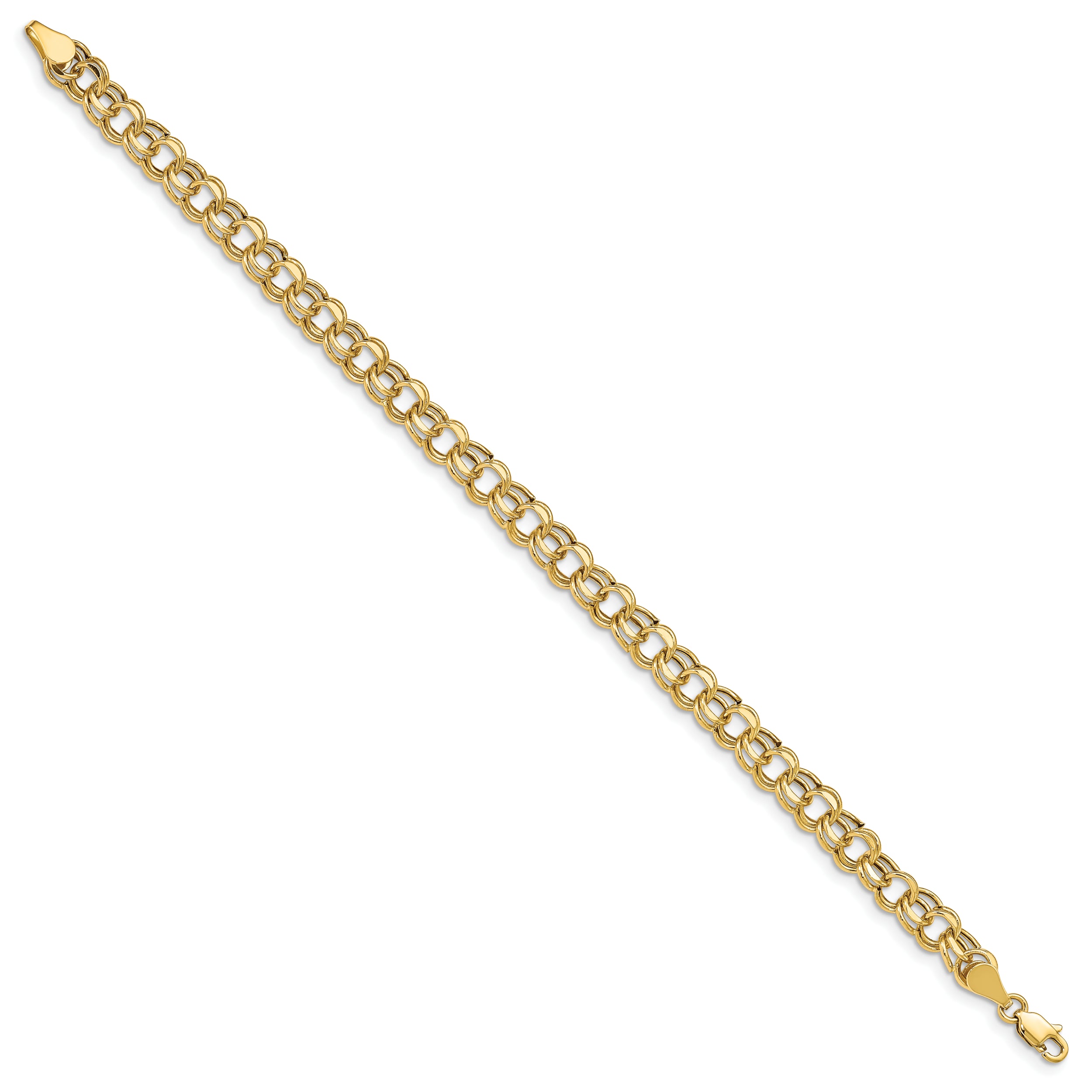 14k 6.25mm Hollow Double Link 8 inch Charm Bracelet