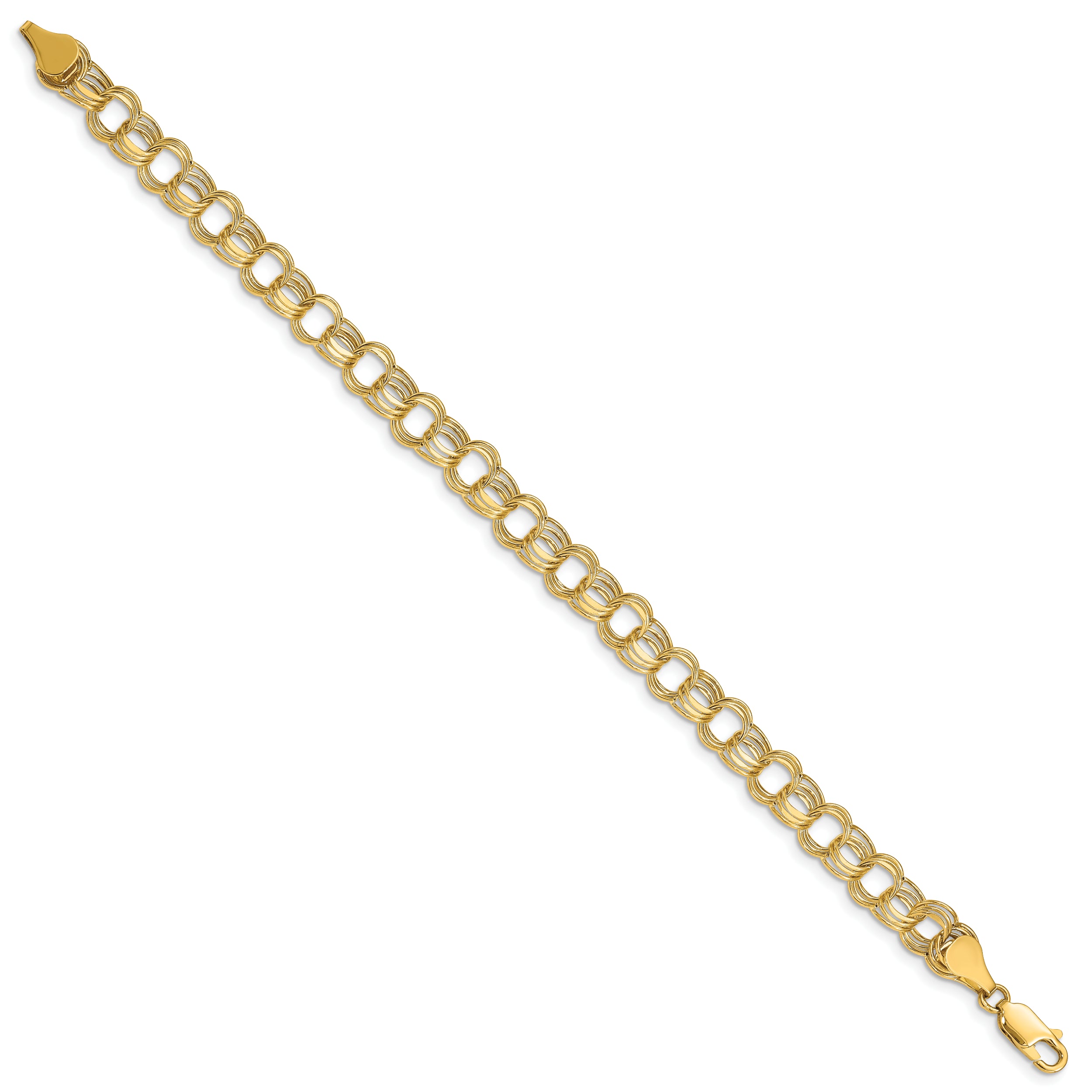 14K Lite 7Mm Triple Link Charm Bracelet