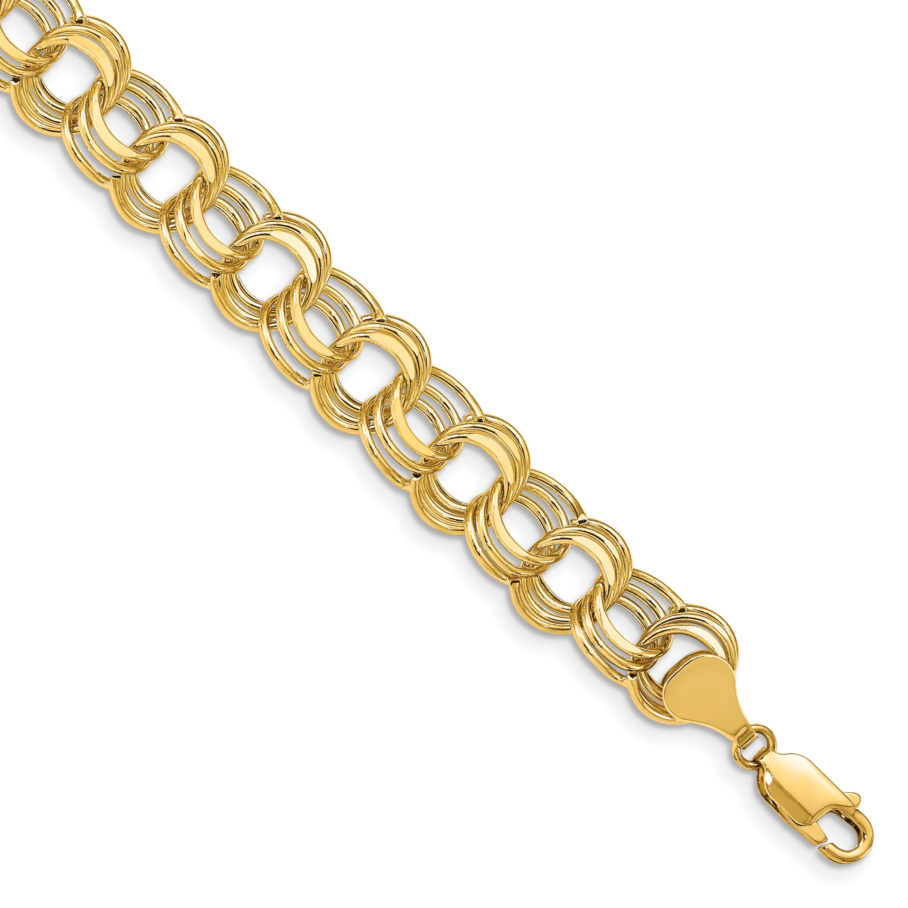 14k 9.5mm Hollow Triple Link 7.25 inch Charm Bracelet