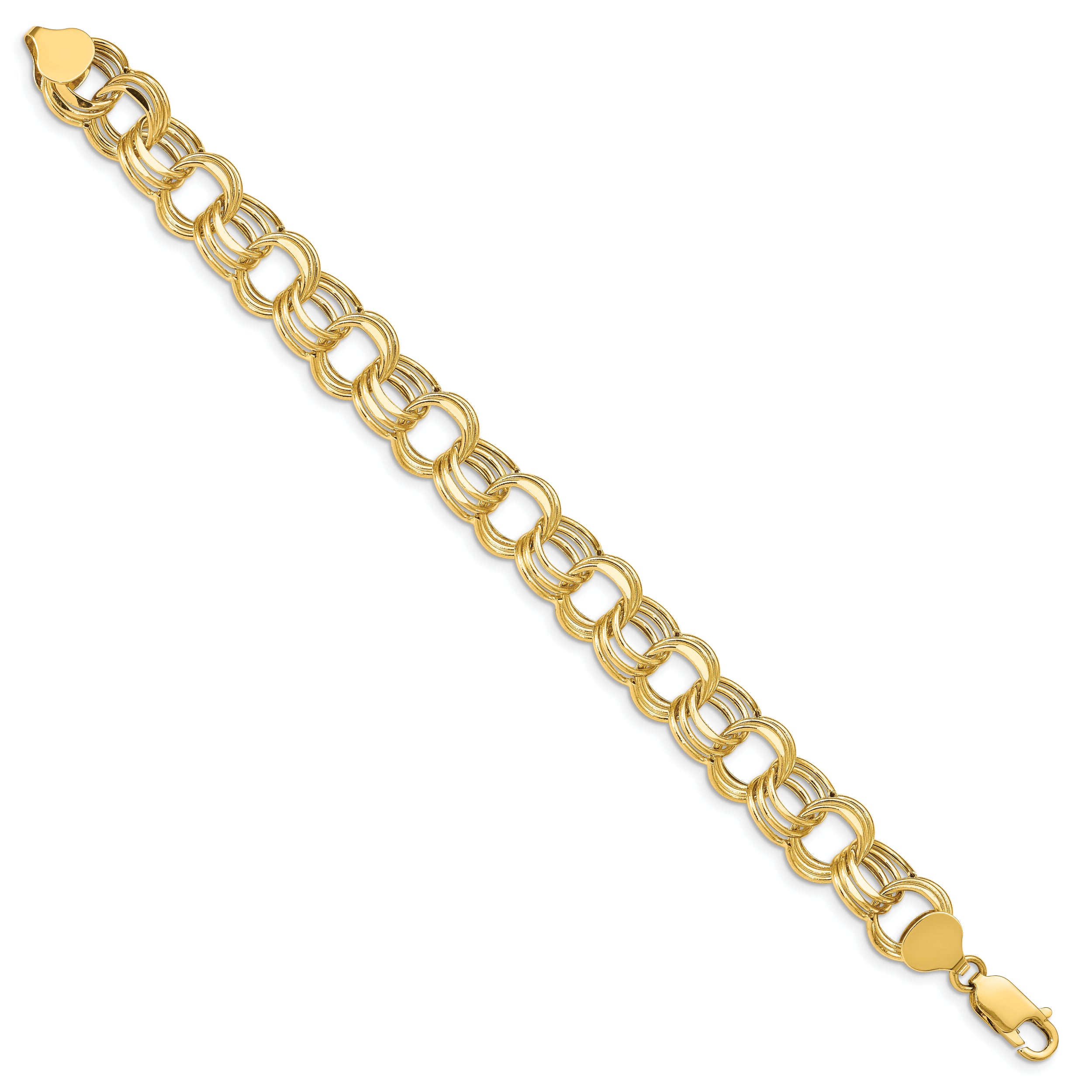14k 11mm Hollow Triple Link 7 inch Charm Bracelet