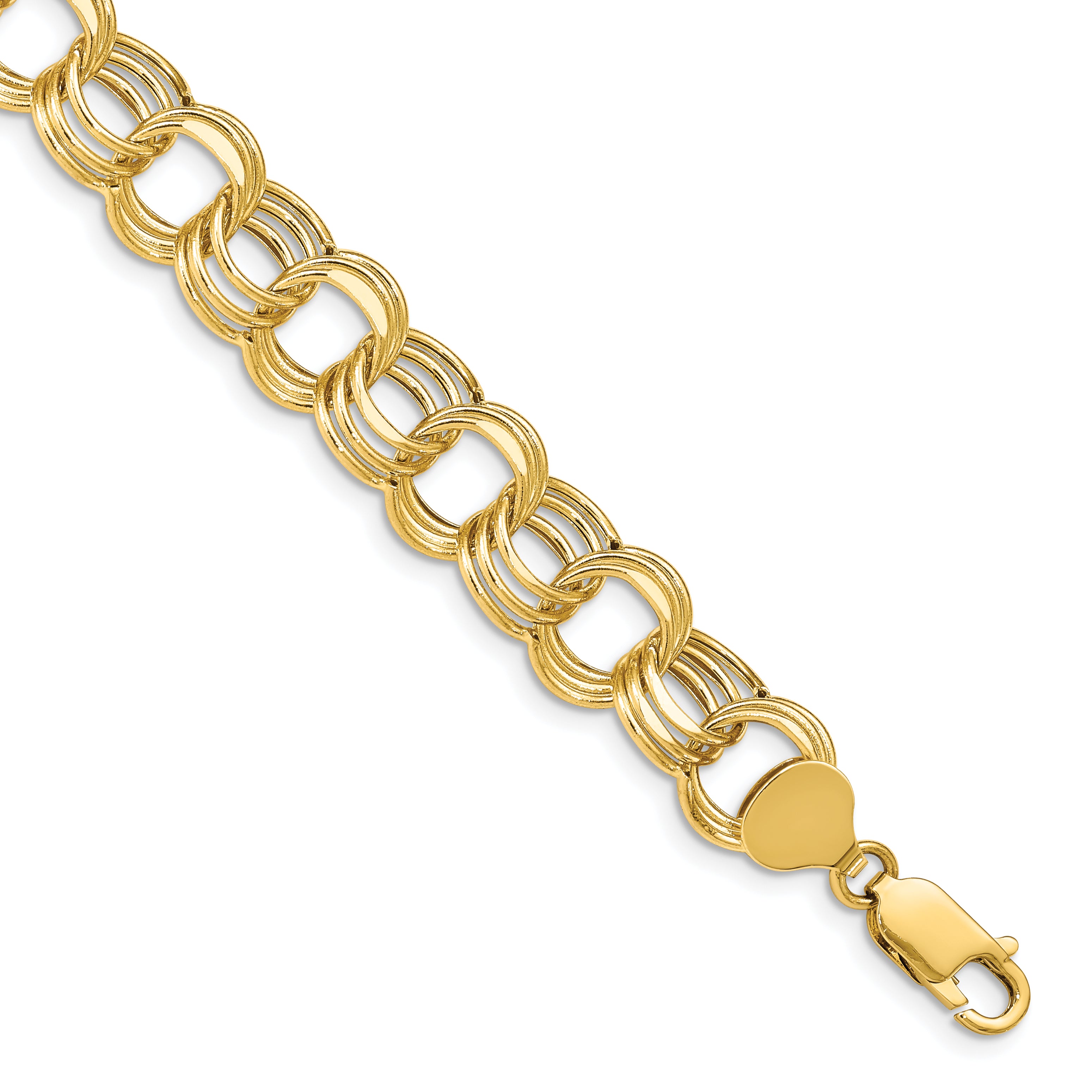14k 11mm Hollow Triple Link 7 inch Charm Bracelet