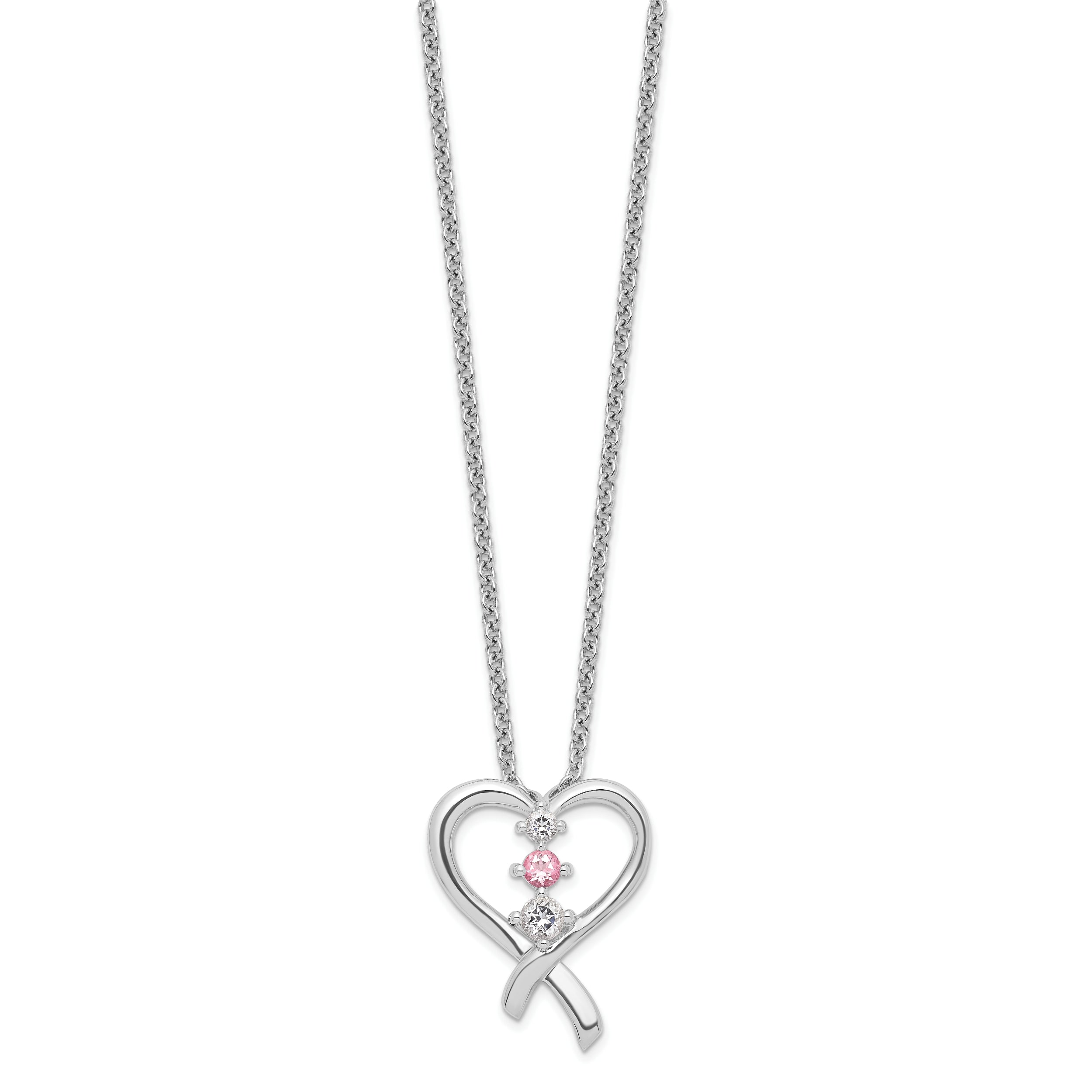 Survivor Collection Sterling Silver Rhodium-plated Clear Pink Topaz Heart of Resilience Necklace