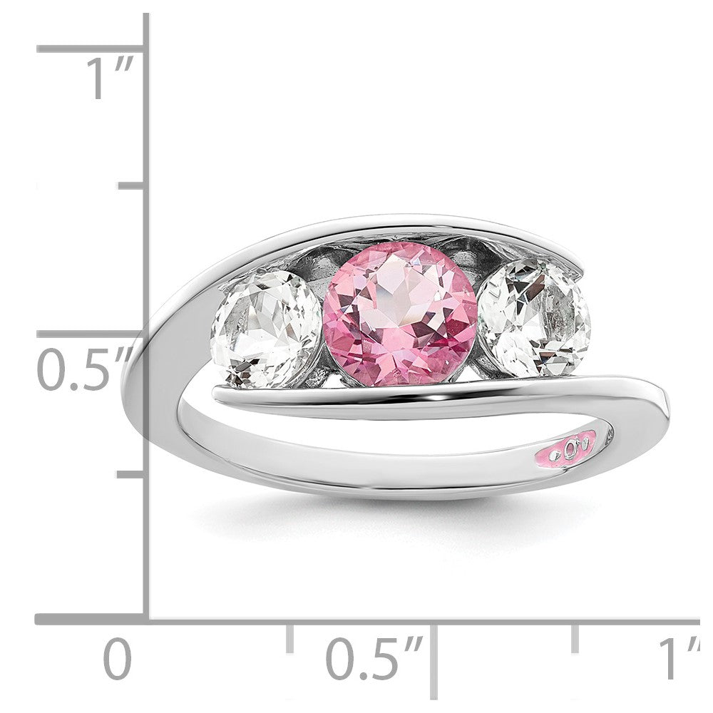 Survivor Collection Sterling Silver Rhodium-plated White and Pink Swarovski Topaz Journey Ring