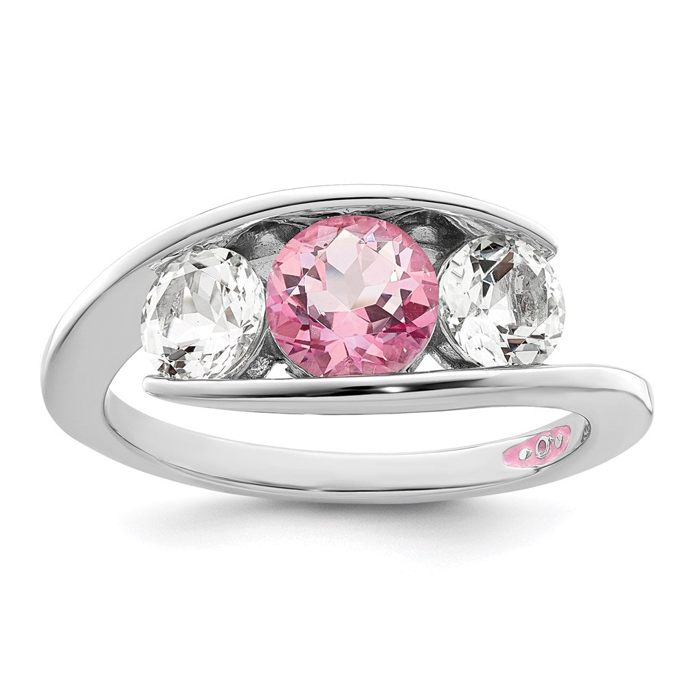 Survivor Collection Sterling Silver Rhodium-plated White and Pink Swarovski Topaz Journey Ring