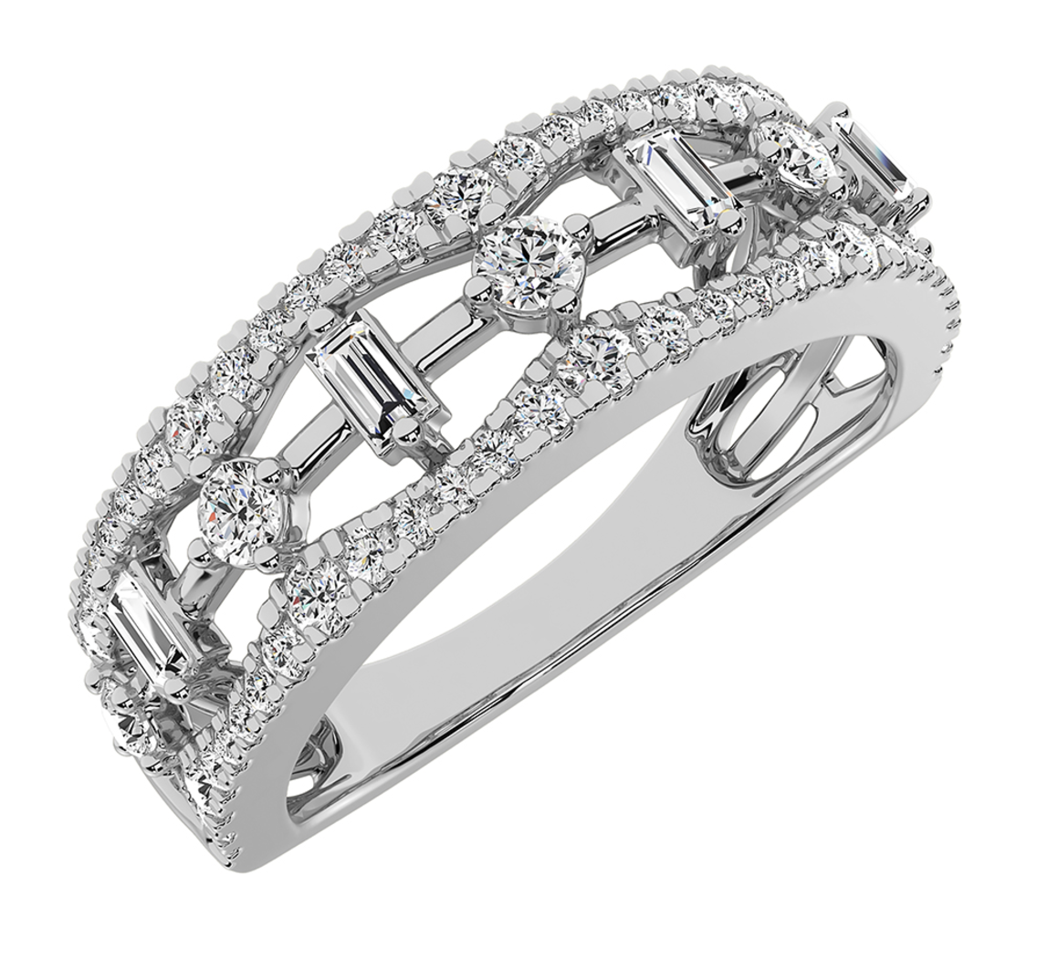 14K White Gold 1/2Ct.Tw. Diamond Round And Baguette Set Fashion Band
