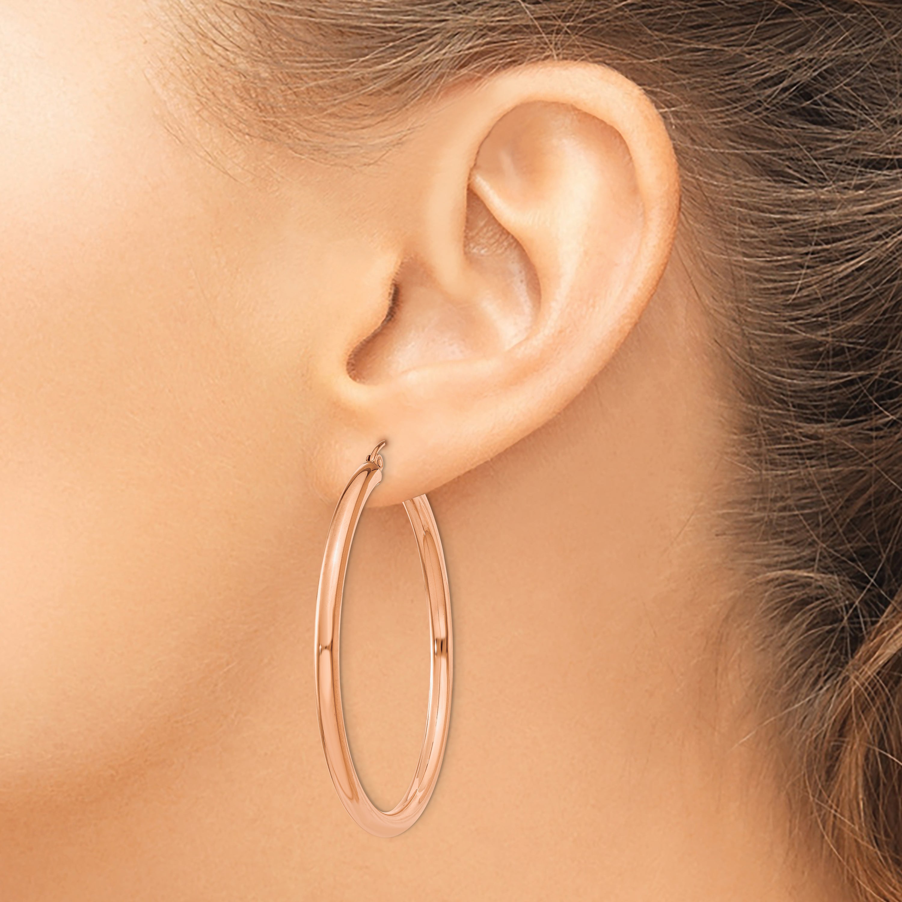 14k Rose Gold Polished 3mm Lightweight Tube Hoop Earrings