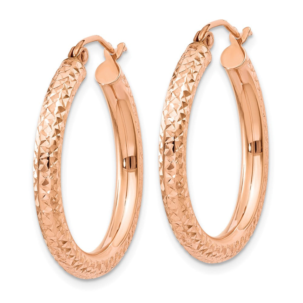 14k Rose Gold 3mm Diamond-cut Hoop