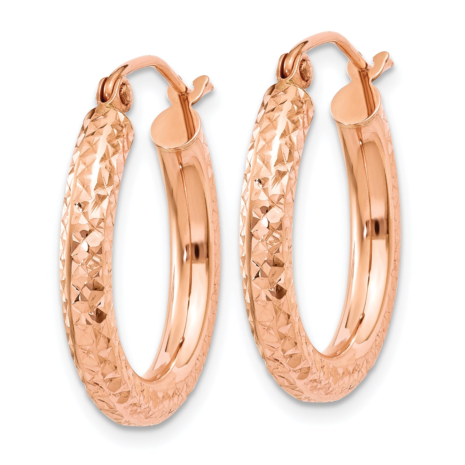 14k Rose Gold 3mm Diamond-cut Hoop