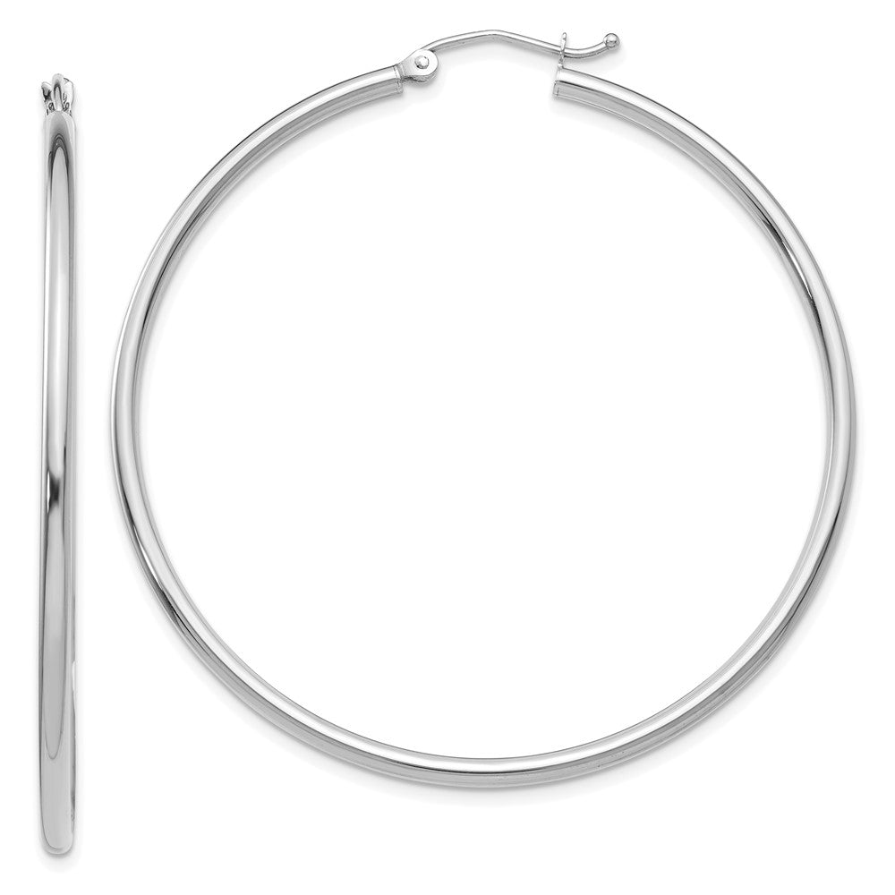 14k White Gold Polished 2x50mm Tube Hoop Earrings