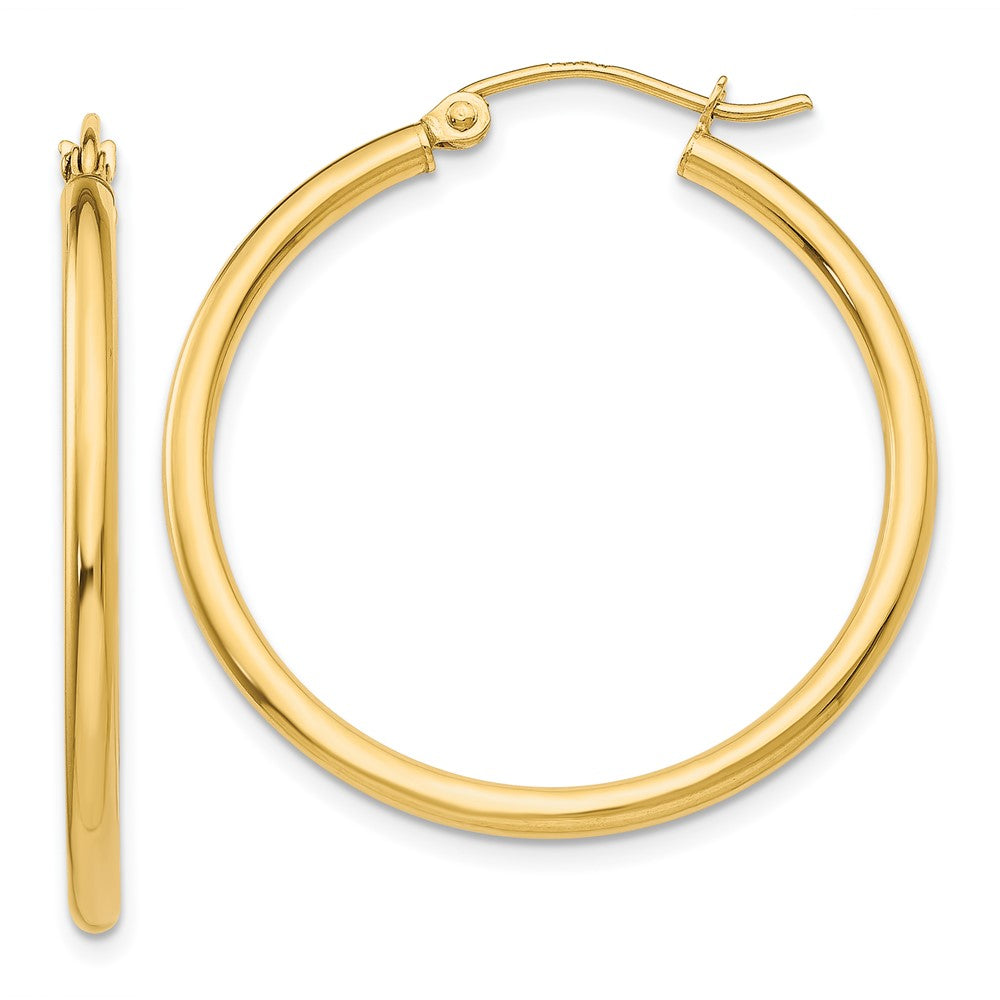 14k Polished 2x30mm Lightweight Tube Hoop Earrings