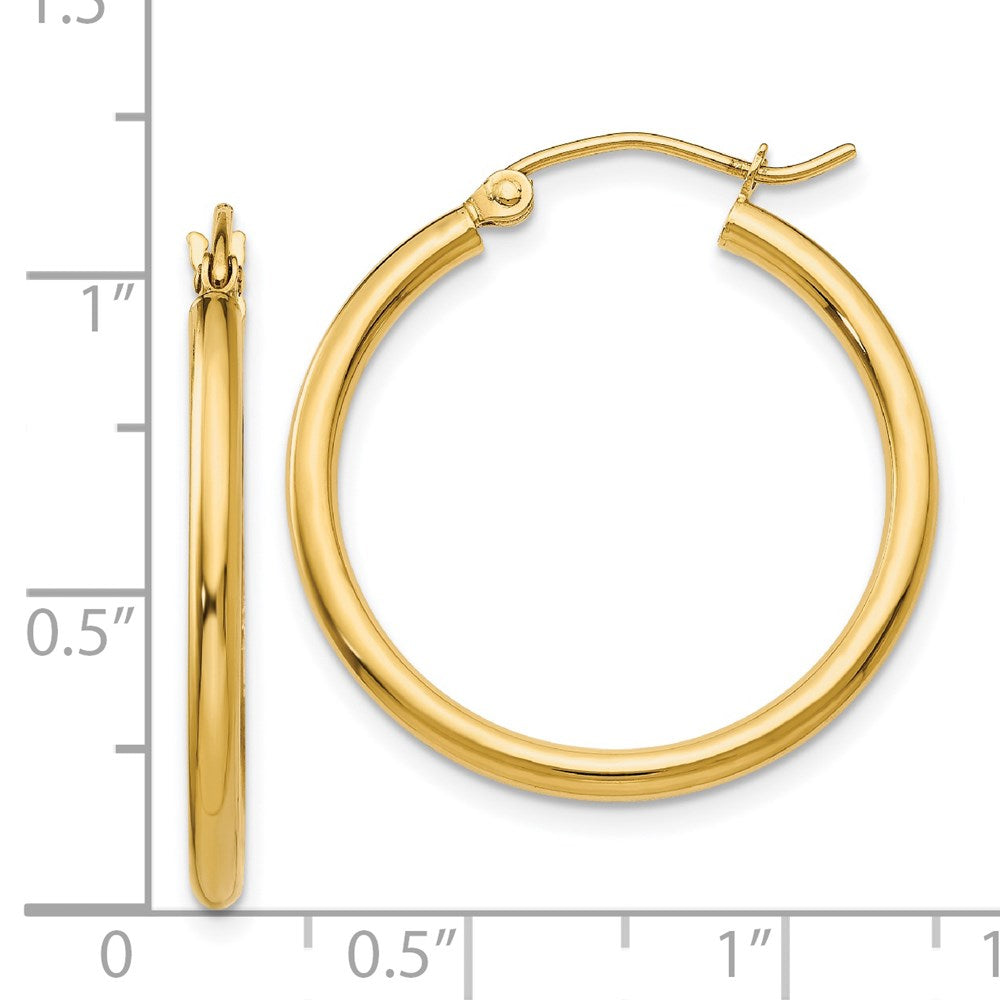 14k Polished 2x25mm Tube Hoop Earrings