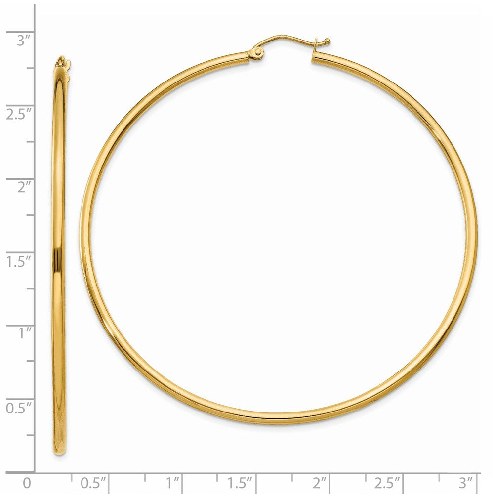 14k Polished 2x65mm Lightweight Tube Hoop Earrings