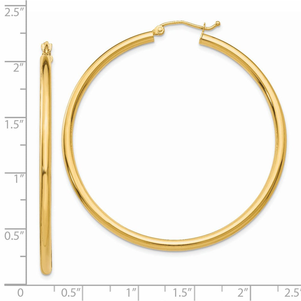 14K Polished 2.5mm Lightweight Tube Hoop Earrings