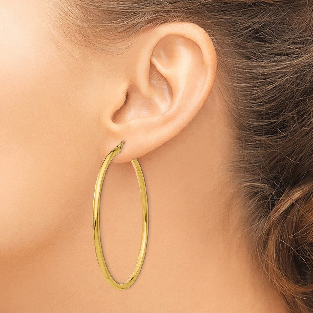 14K Polished 2.5mm Lightweight Tube Hoop Earrings