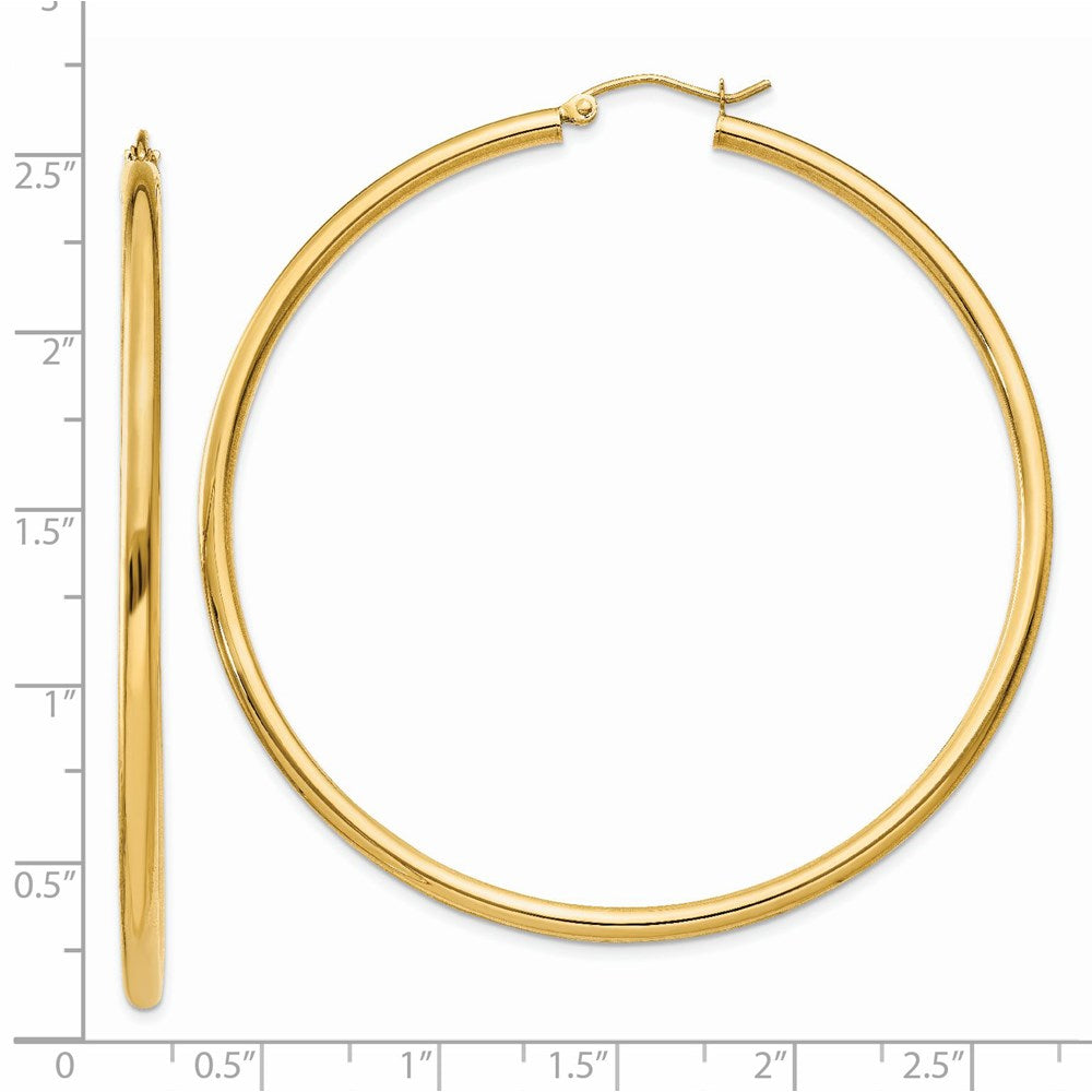 14K Polished 2.5mm Lightweight Tube Hoop Earrings