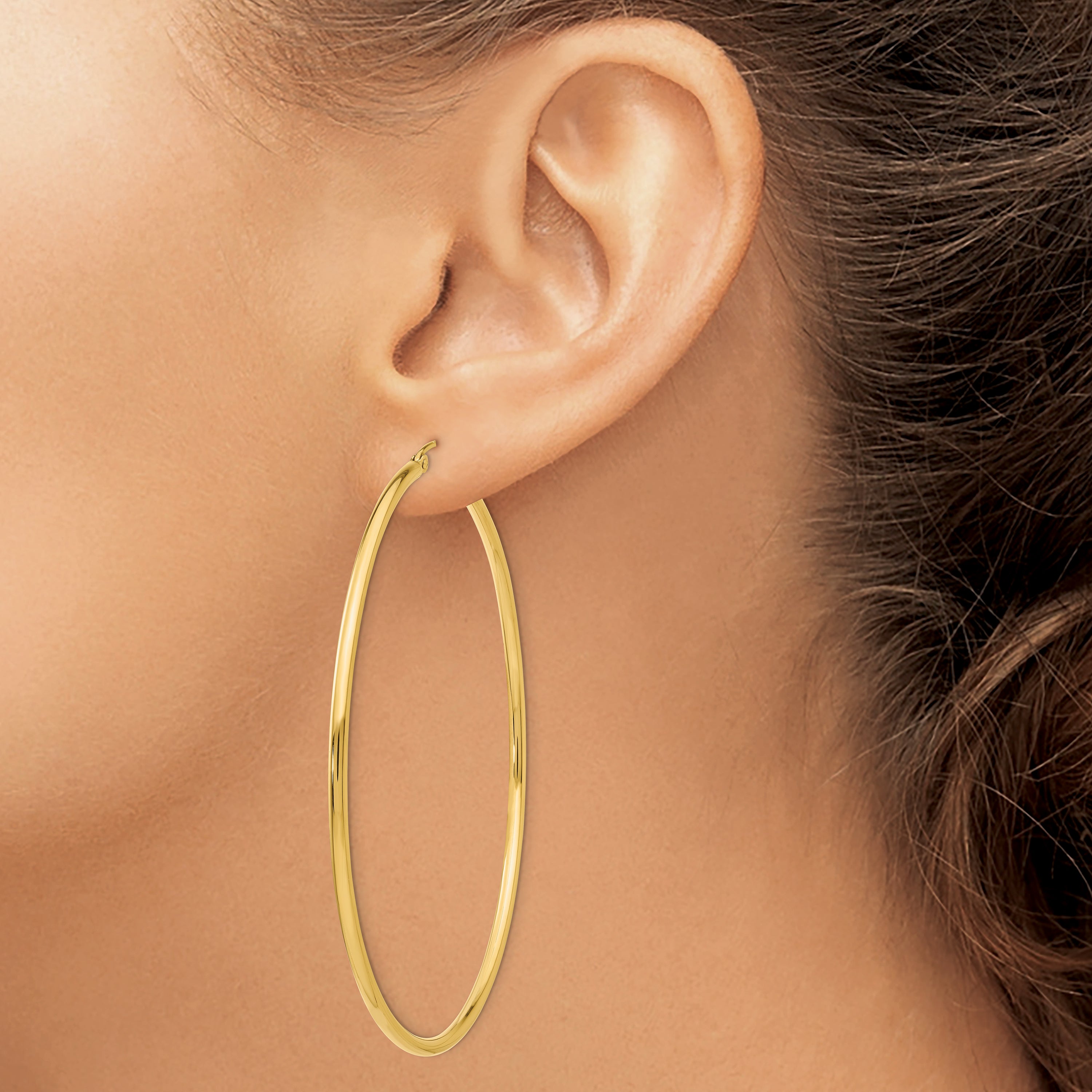 14K Polished 2.5mm Tube Hoop Earrings
