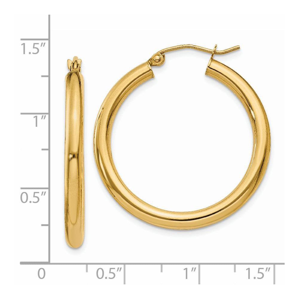 14K Polished 3mm Lightweight Tube Hoop Earrings