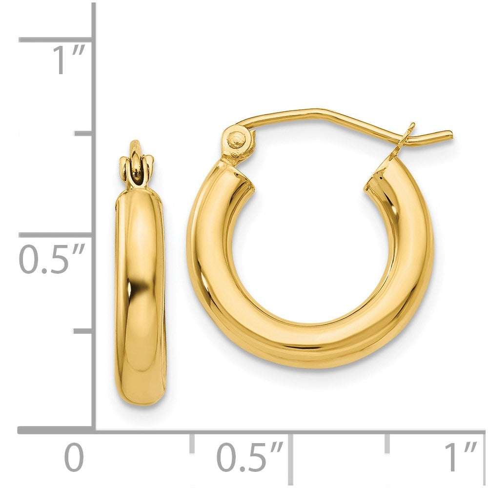 14k Polished 3mm Lightweight Tube Hoop Earrings