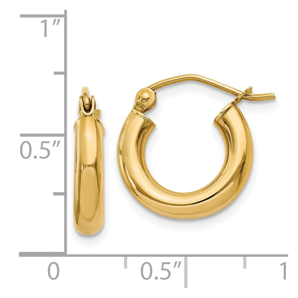 14k Polished 3mm Lightweight Tube Hoop Earrings